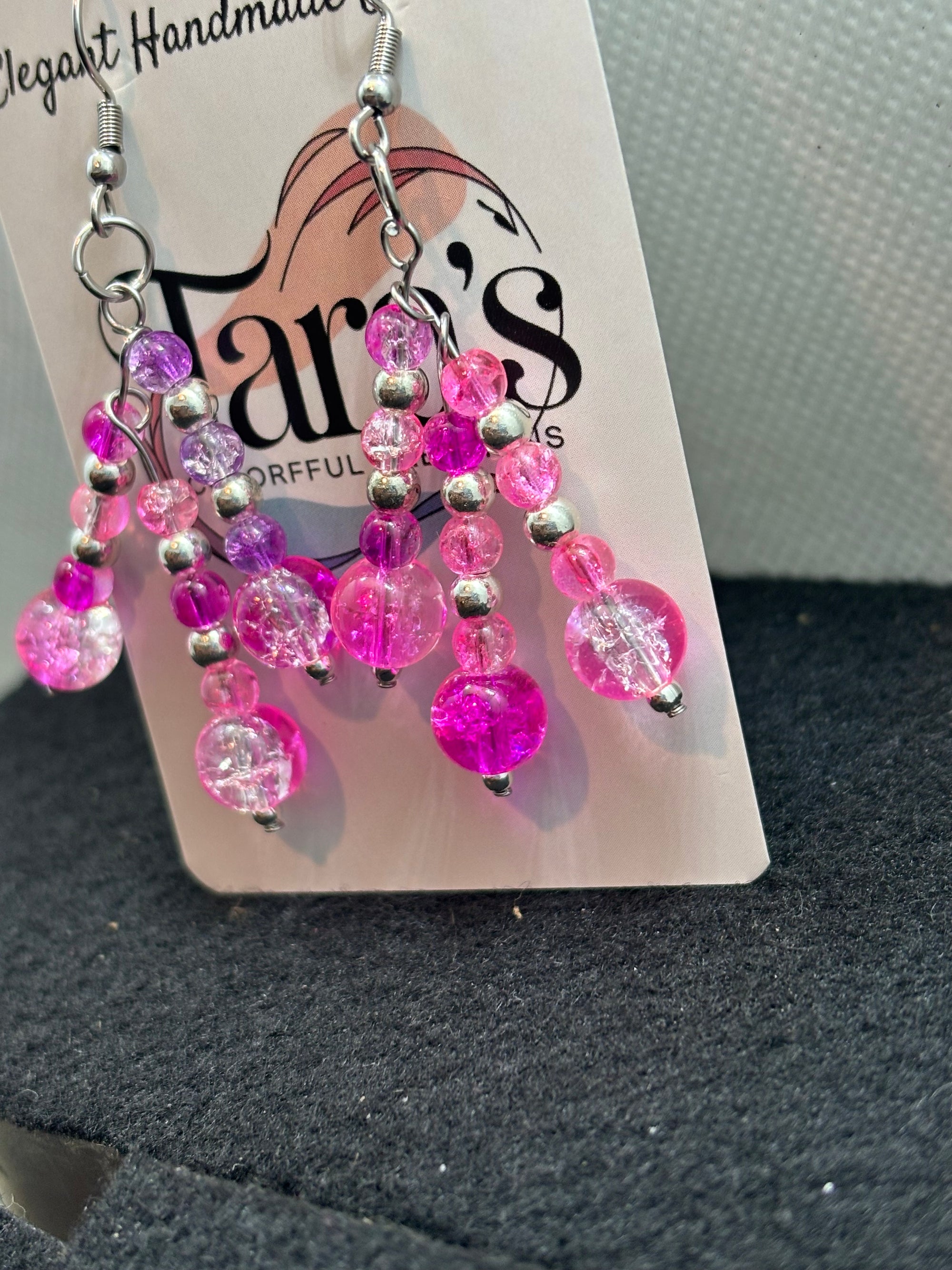 Pink and Silver Staggard Earrings