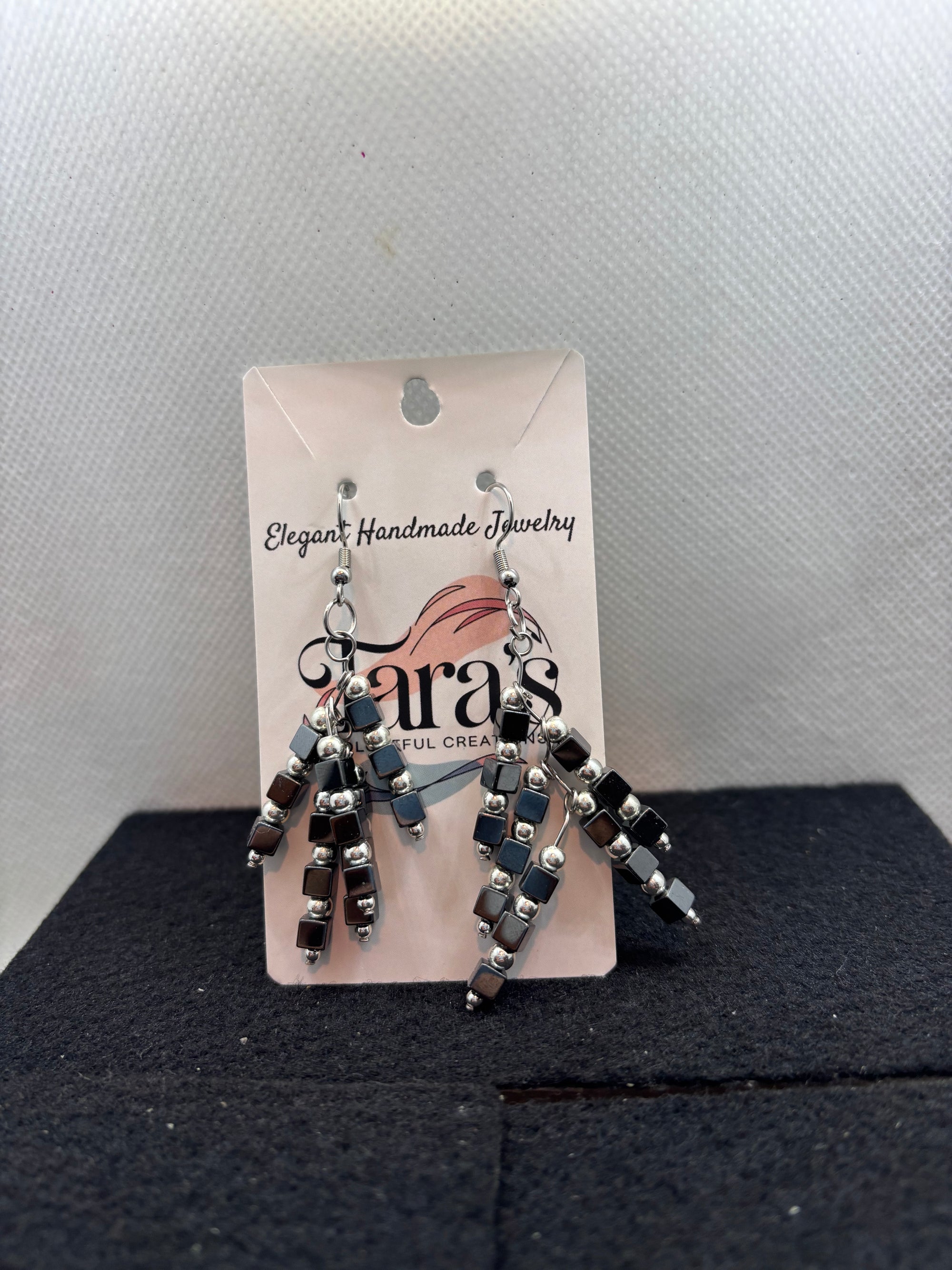 Hematite and Silver Staggered Earrings