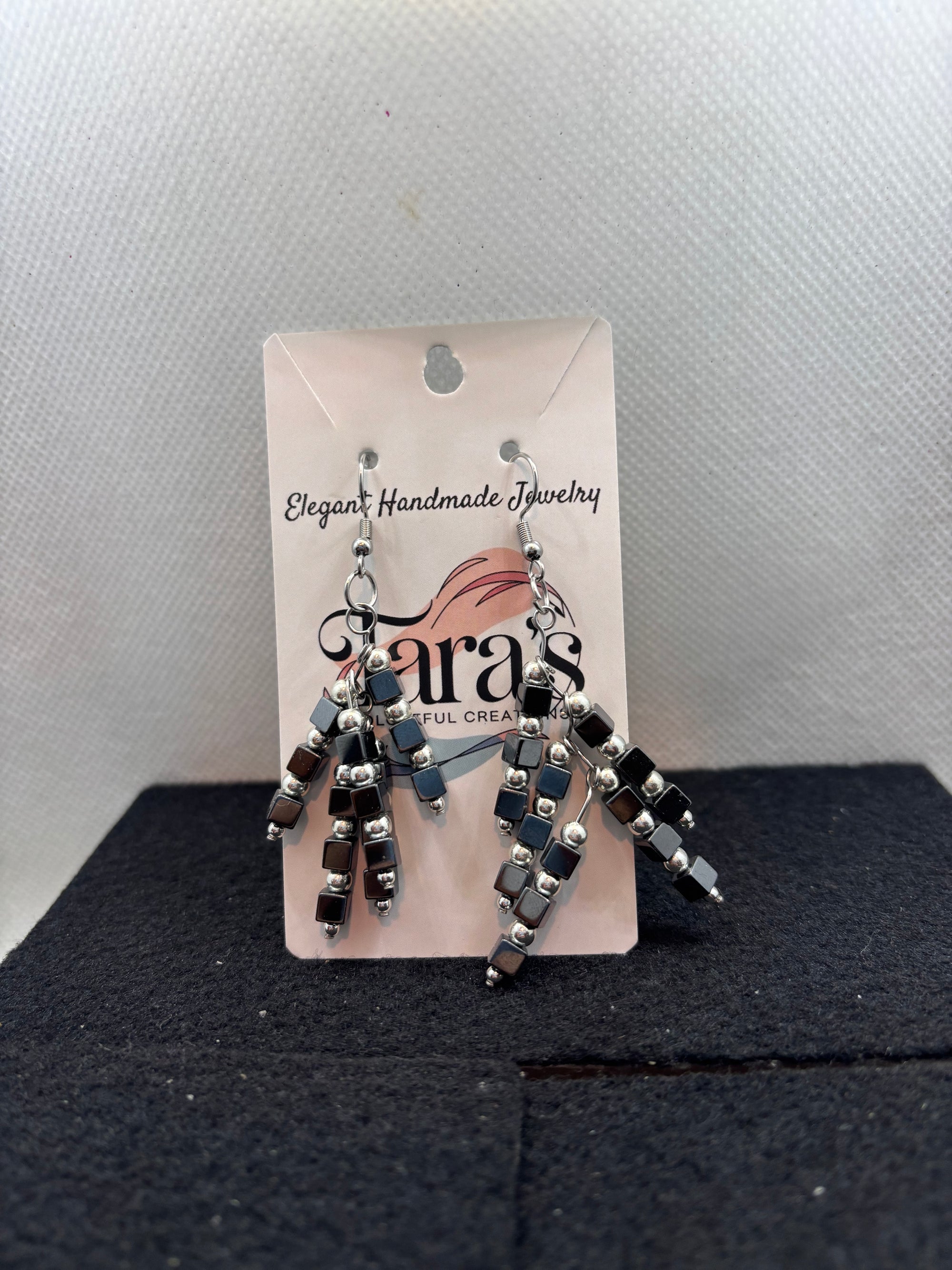Hematite and Silver Staggered Earrings