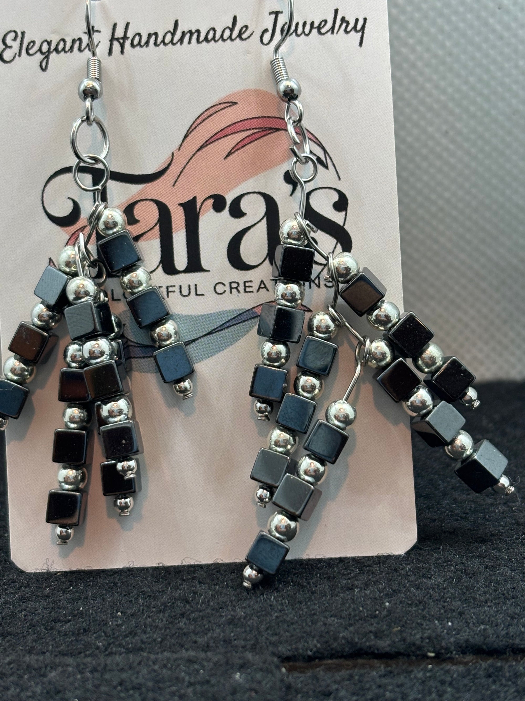Hematite and Silver Staggered Earrings