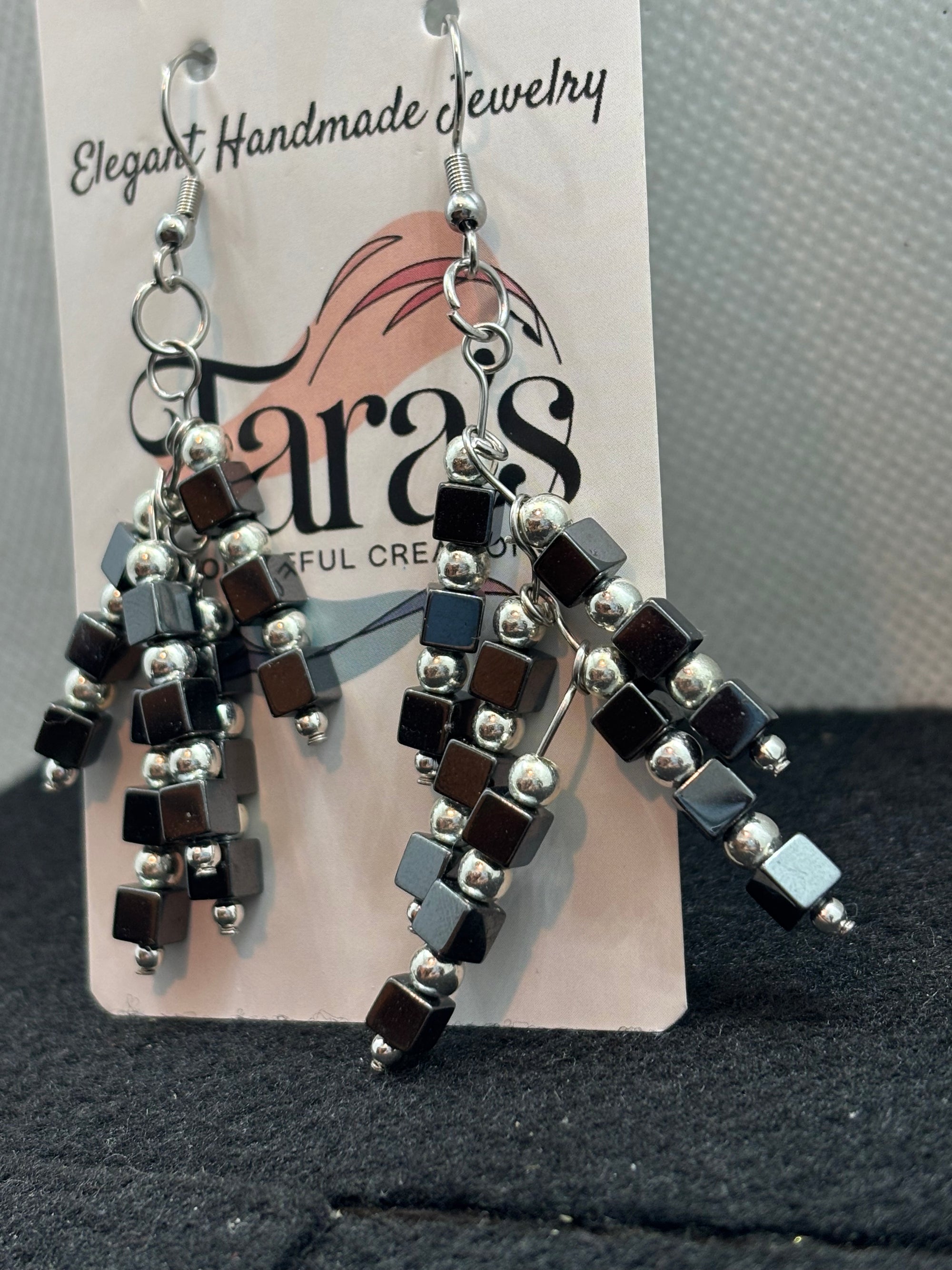 Hematite and Silver Staggered Earrings