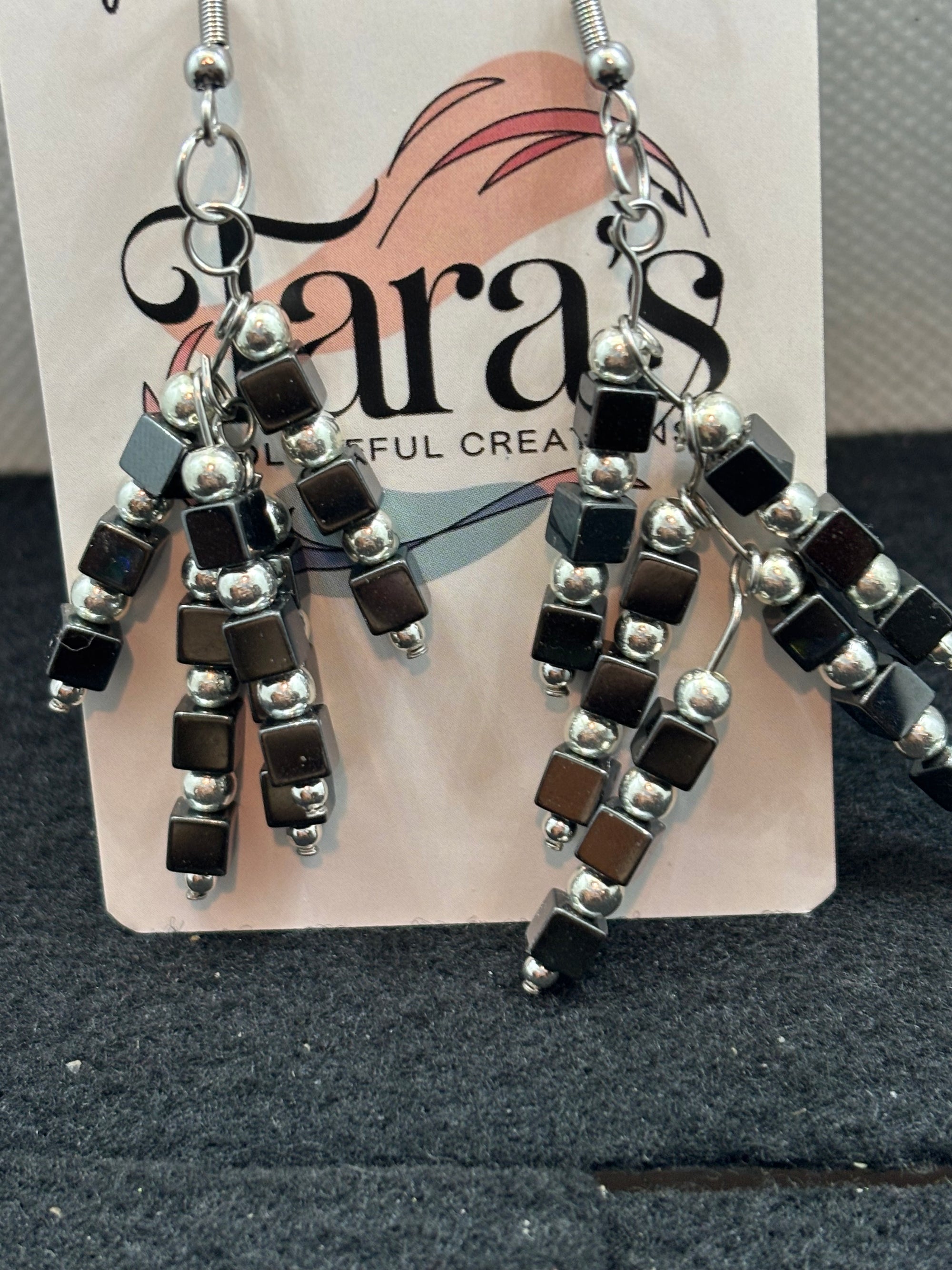Hematite and Silver Staggered Earrings
