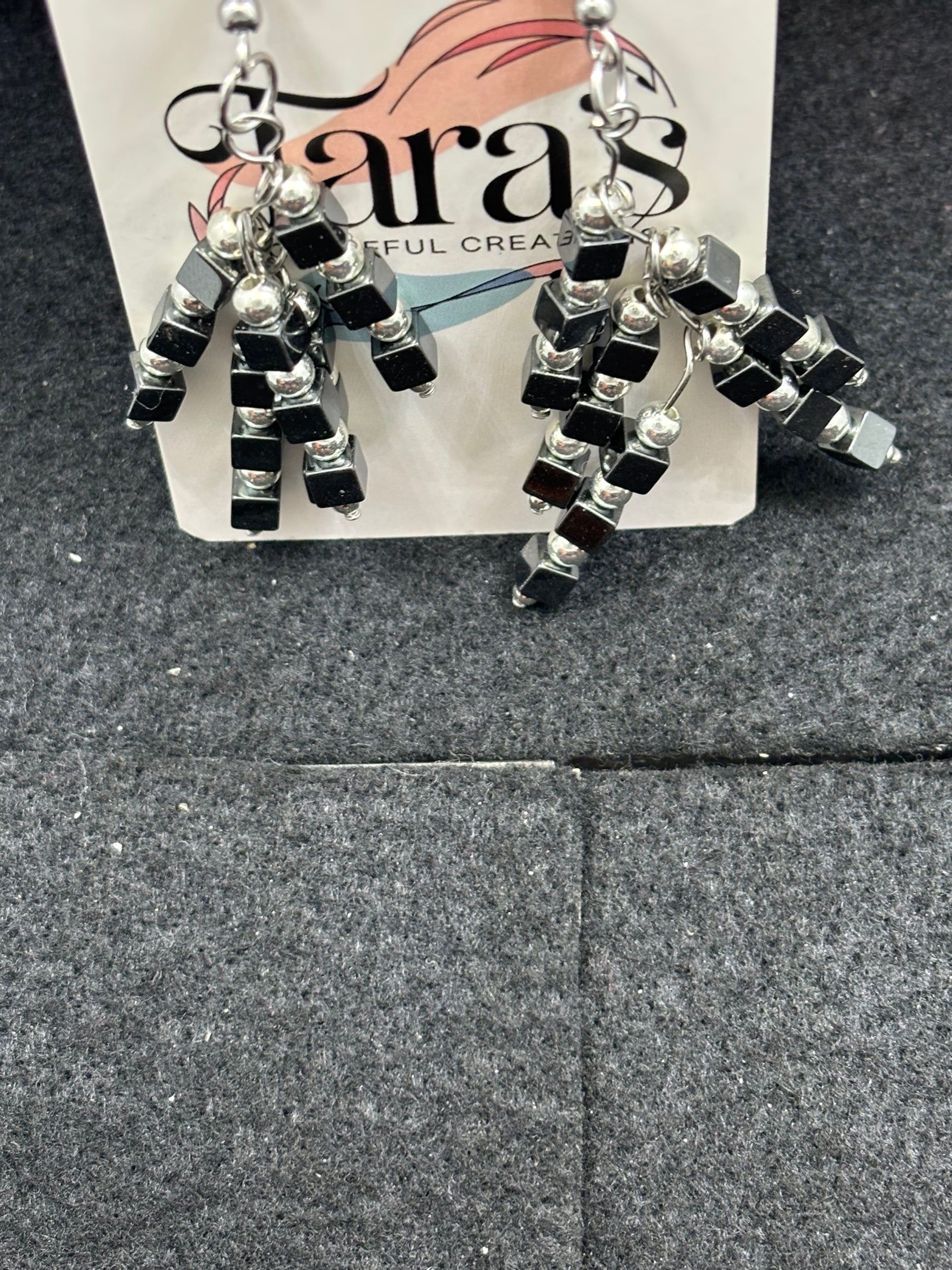 Hematite and Silver Staggered Earrings
