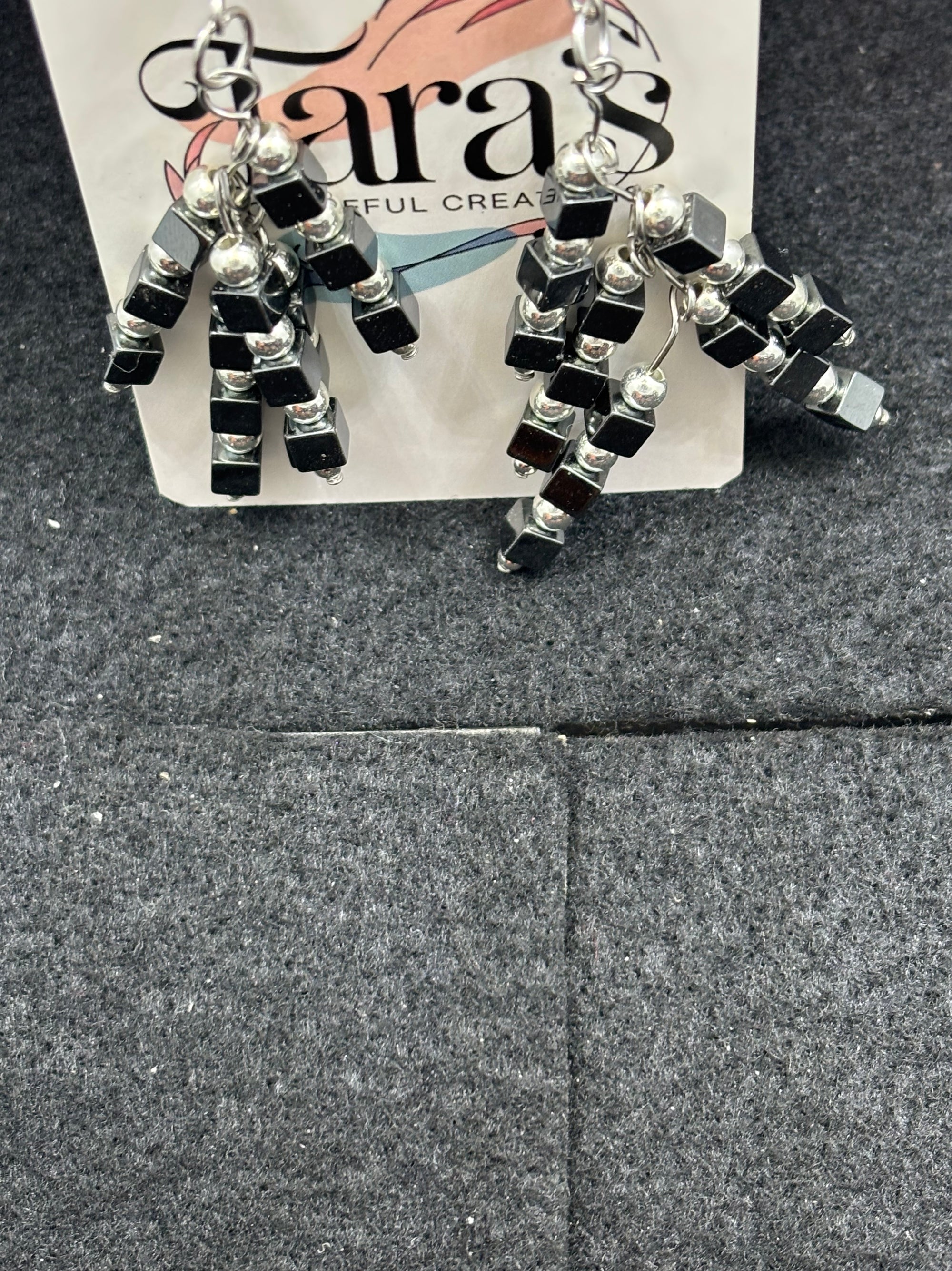 Hematite and Silver Staggered Earrings