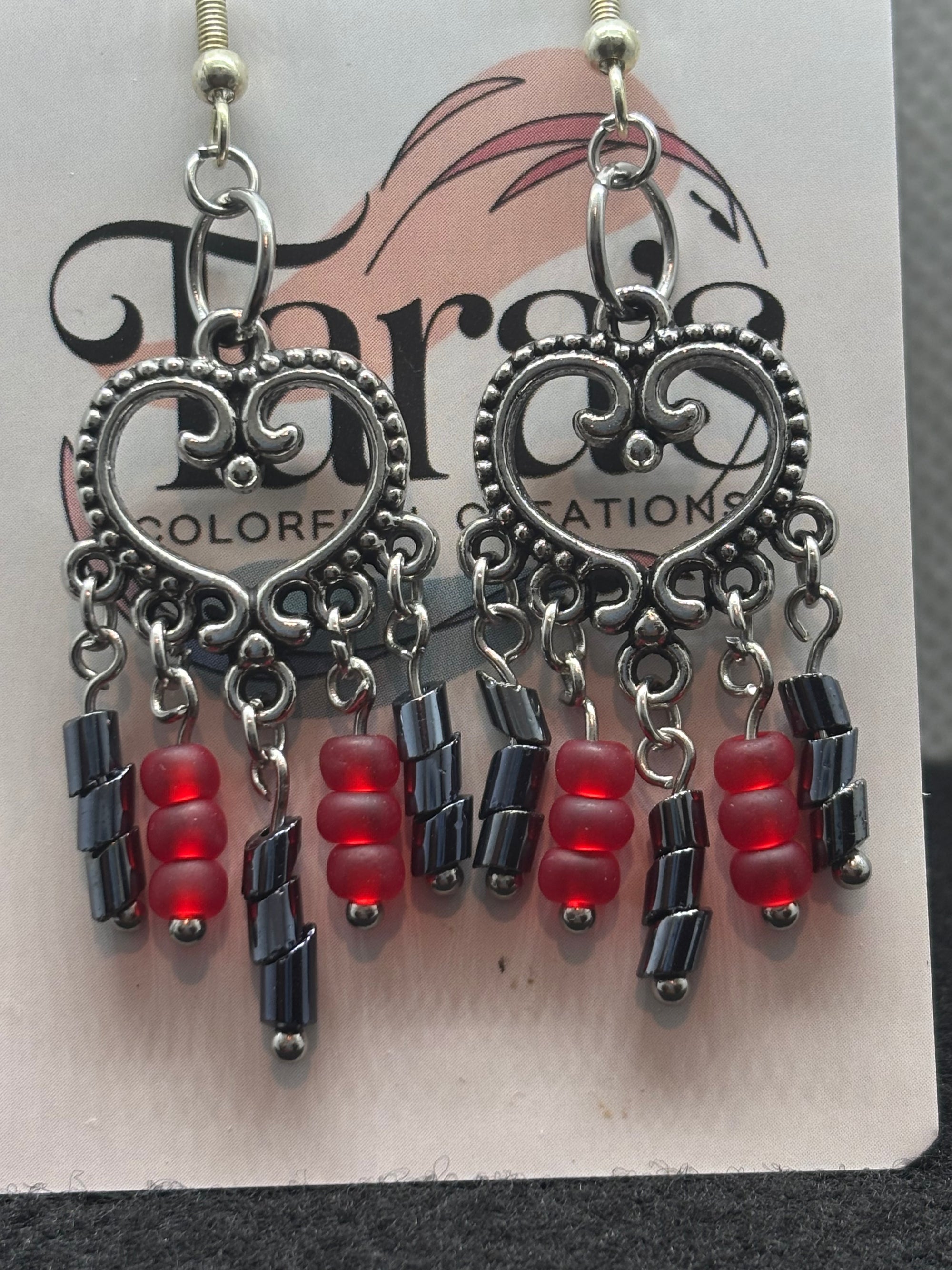 Black and Red Chandelier Earrings