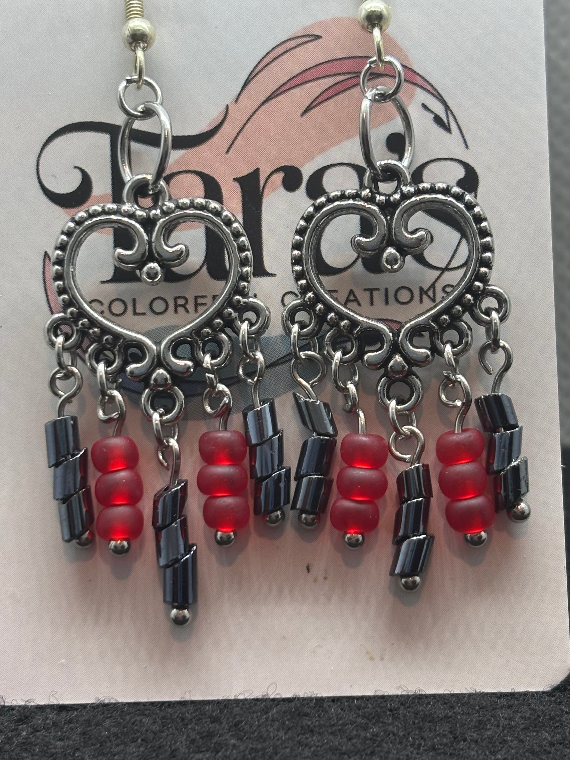 Black and Red Chandelier Earrings