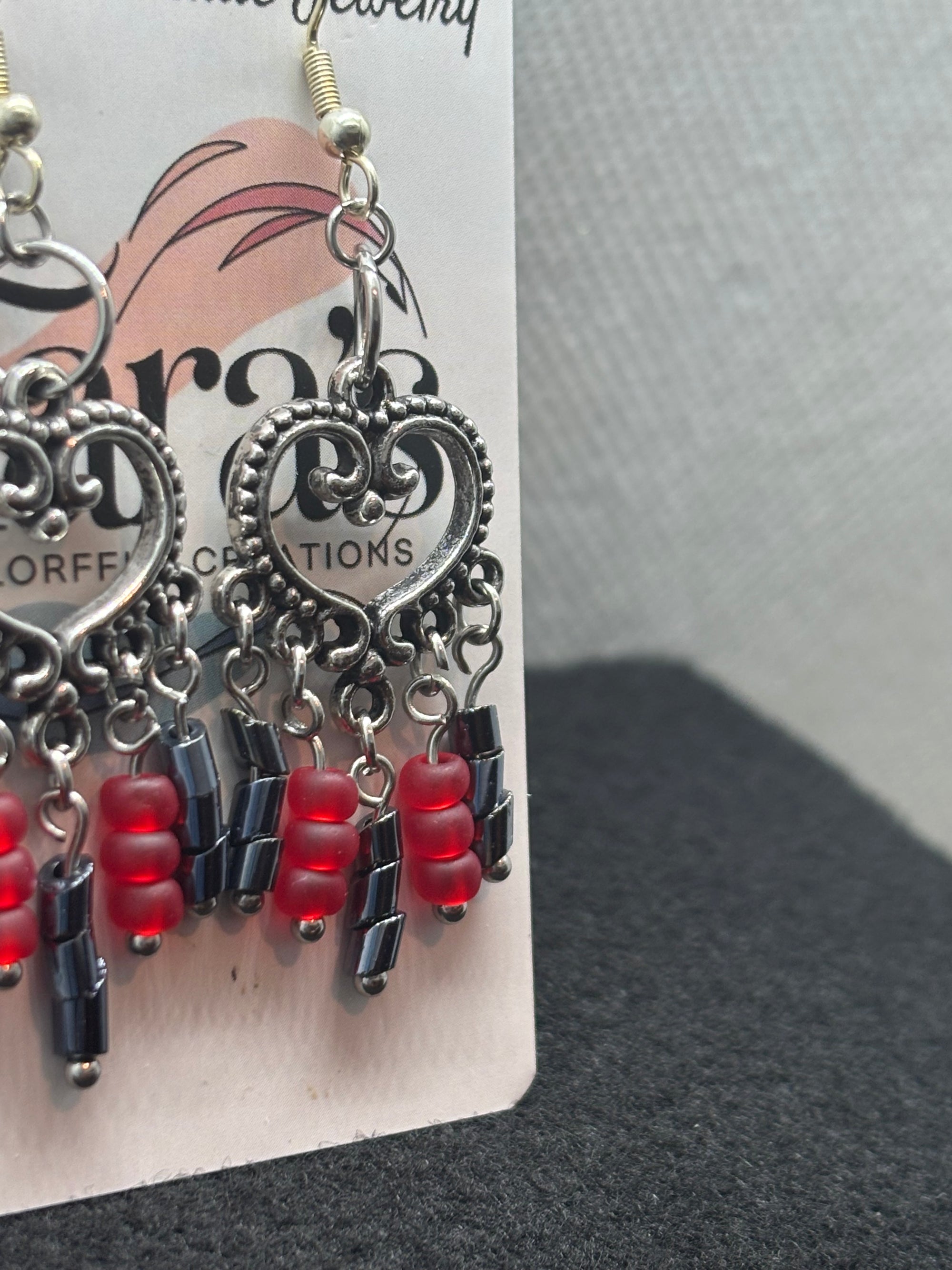 Black and Red Chandelier Earrings