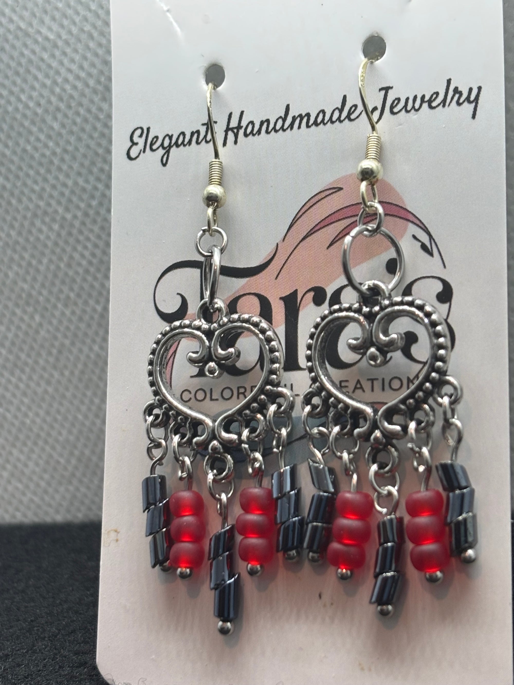 Black and Red Chandelier Earrings