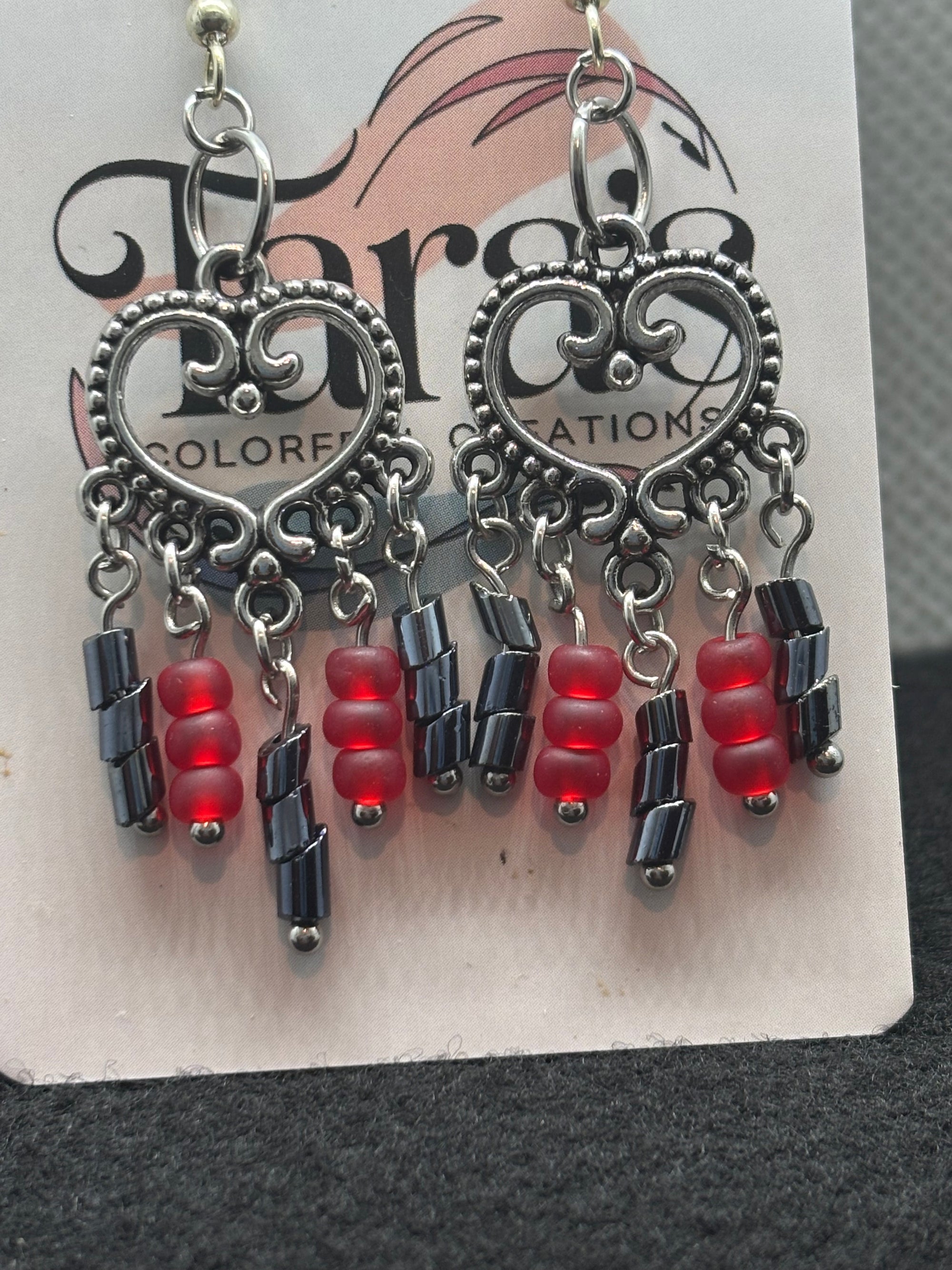 Black and Red Chandelier Earrings