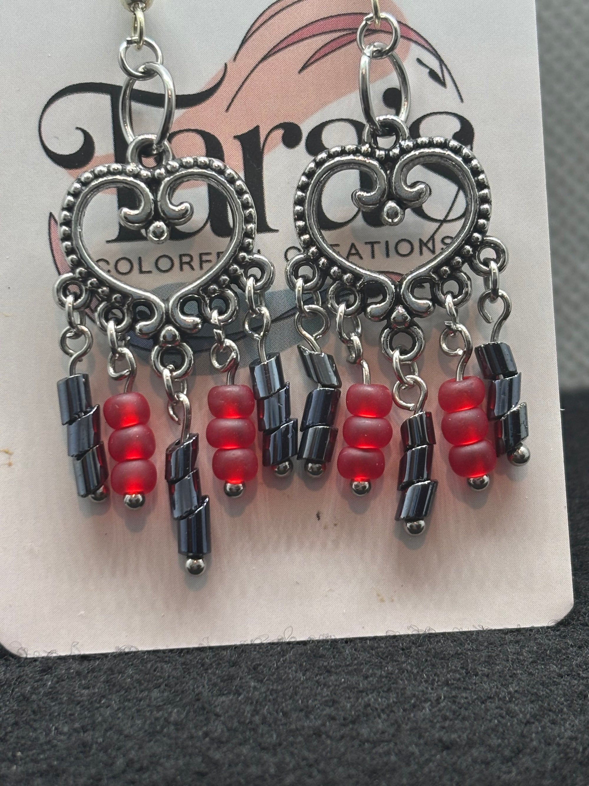 Black and Red Chandelier Earrings