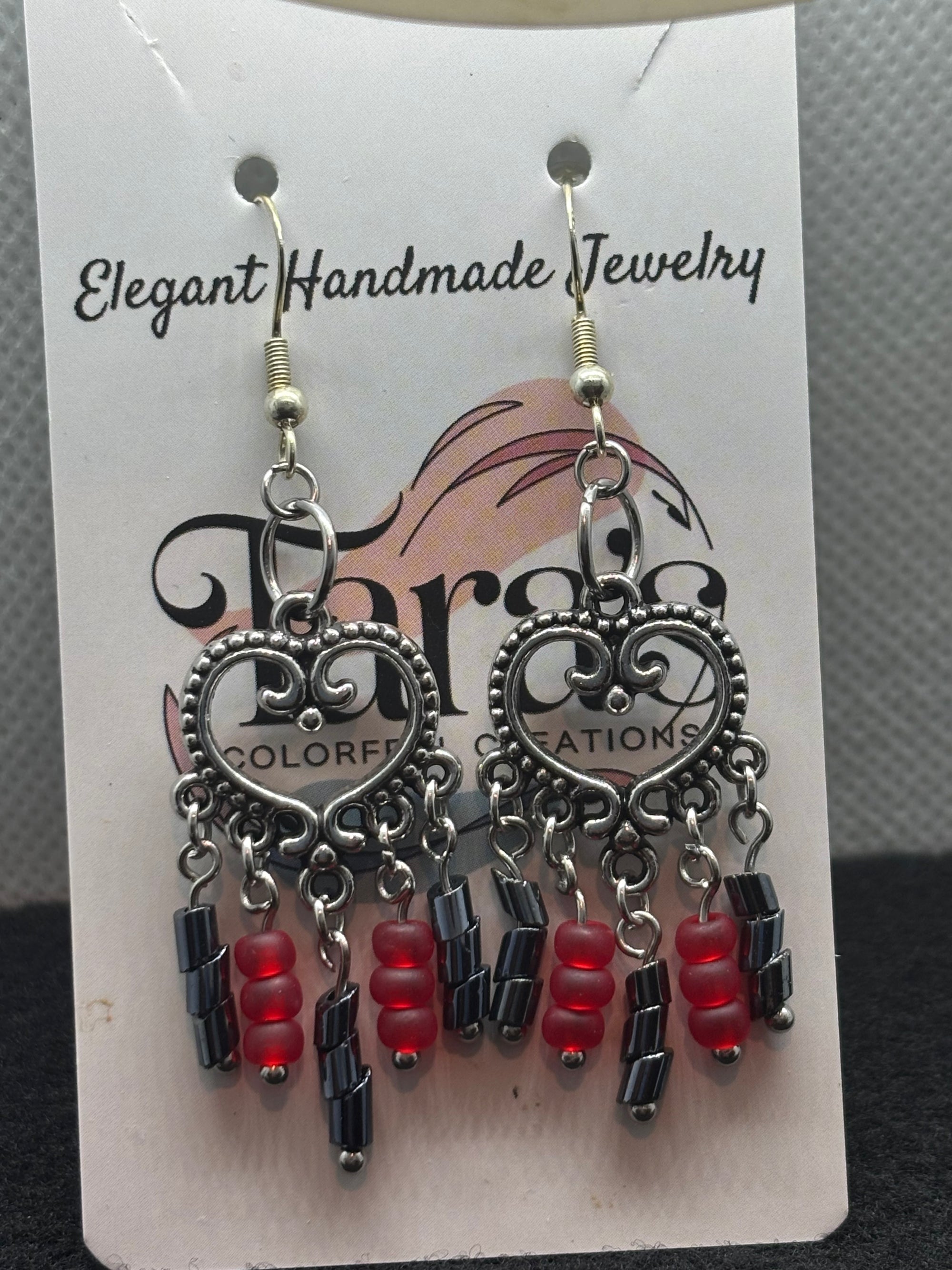 Black and Red Chandelier Earrings