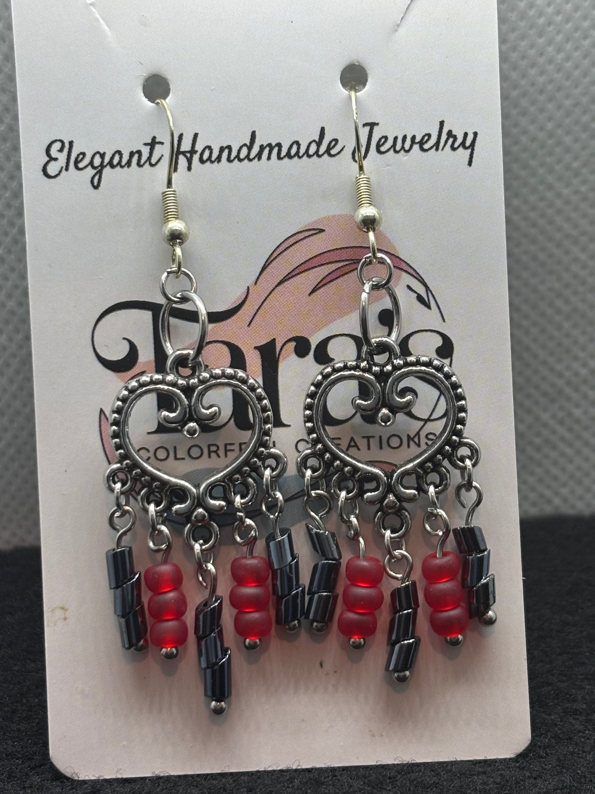Black and Red Chandelier Earrings