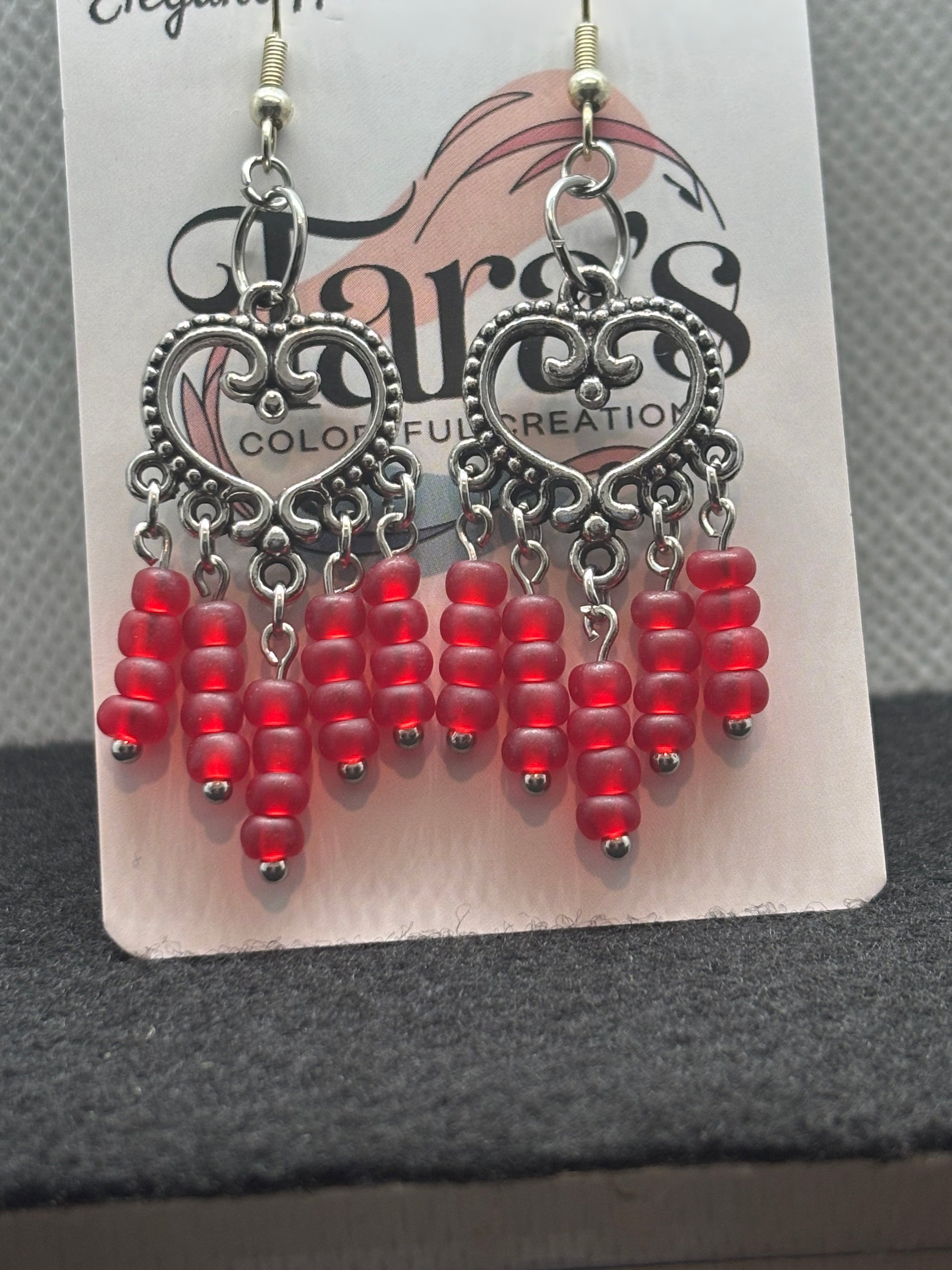 Red Heart Chandelier Earrings
