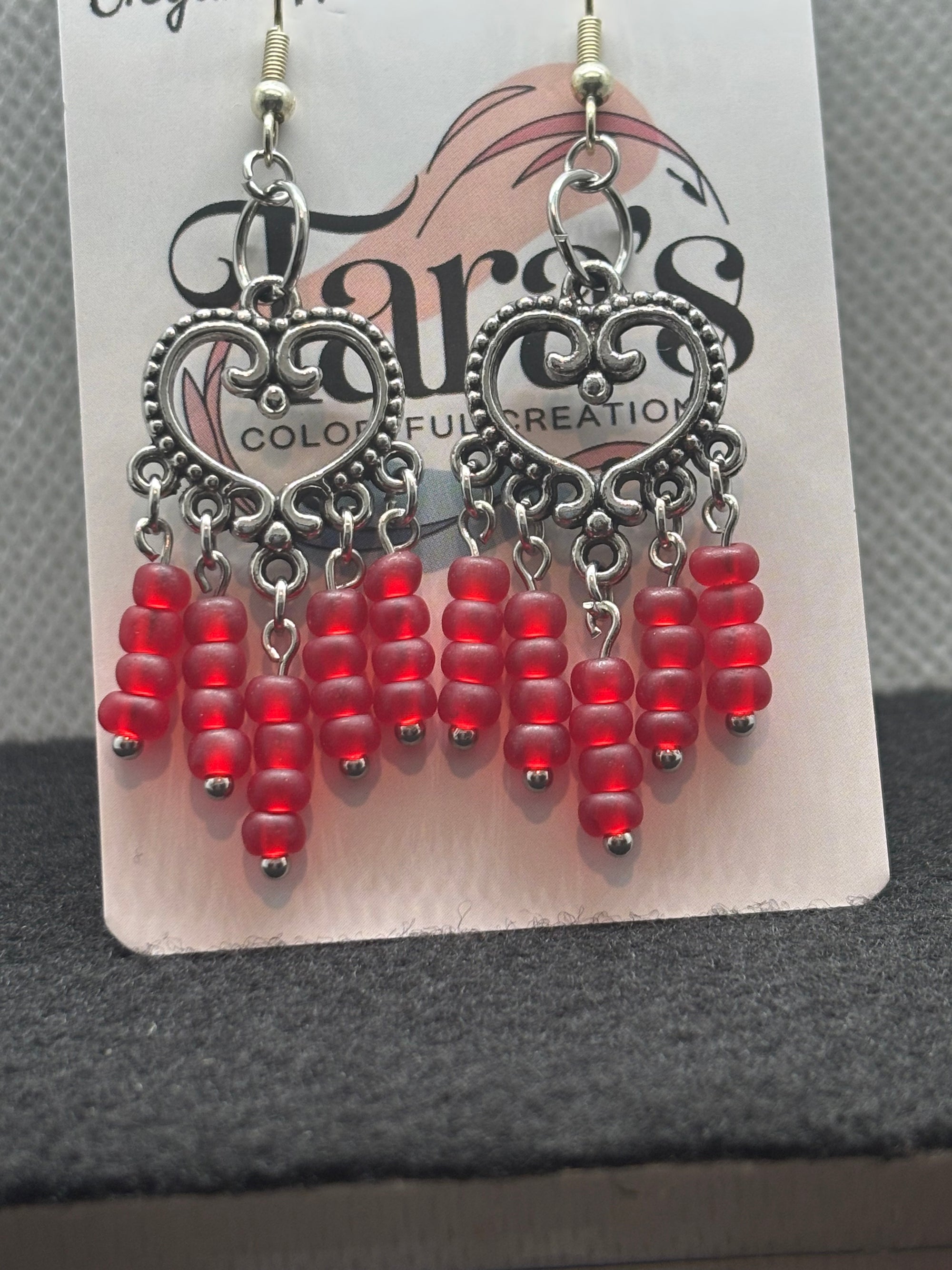 Red Heart Chandelier Earrings