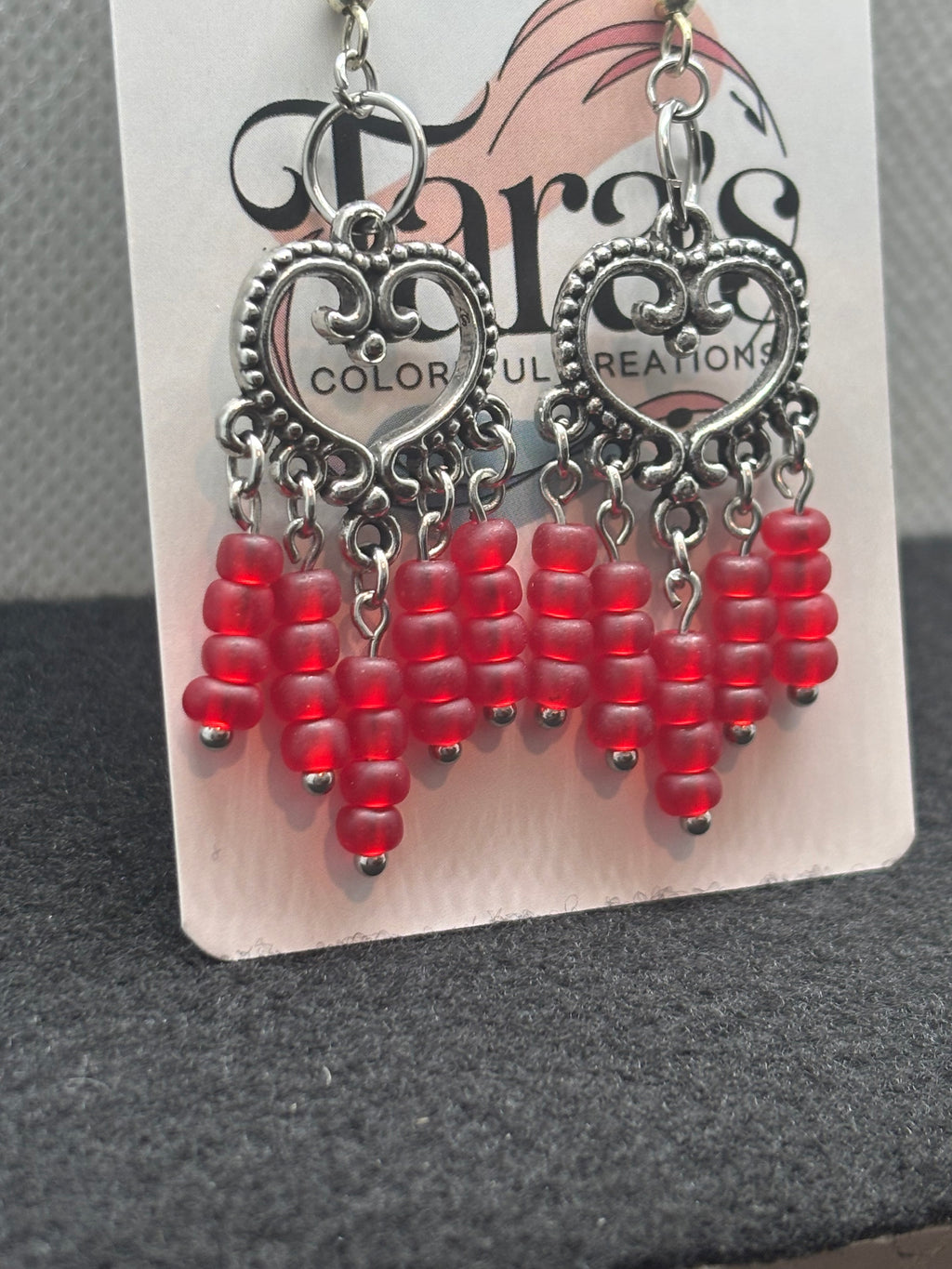 Red Heart Chandelier Earrings