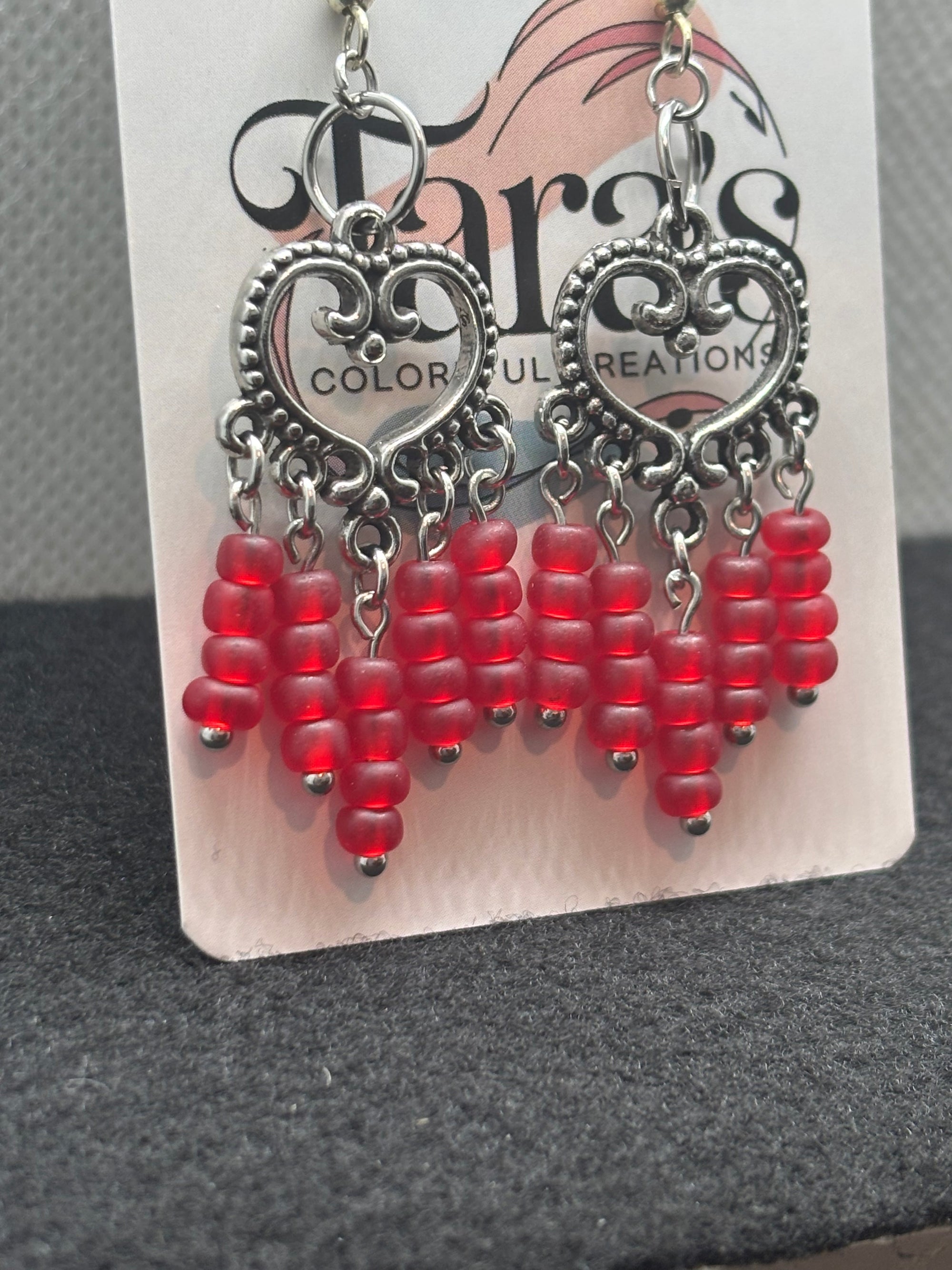Red Heart Chandelier Earrings