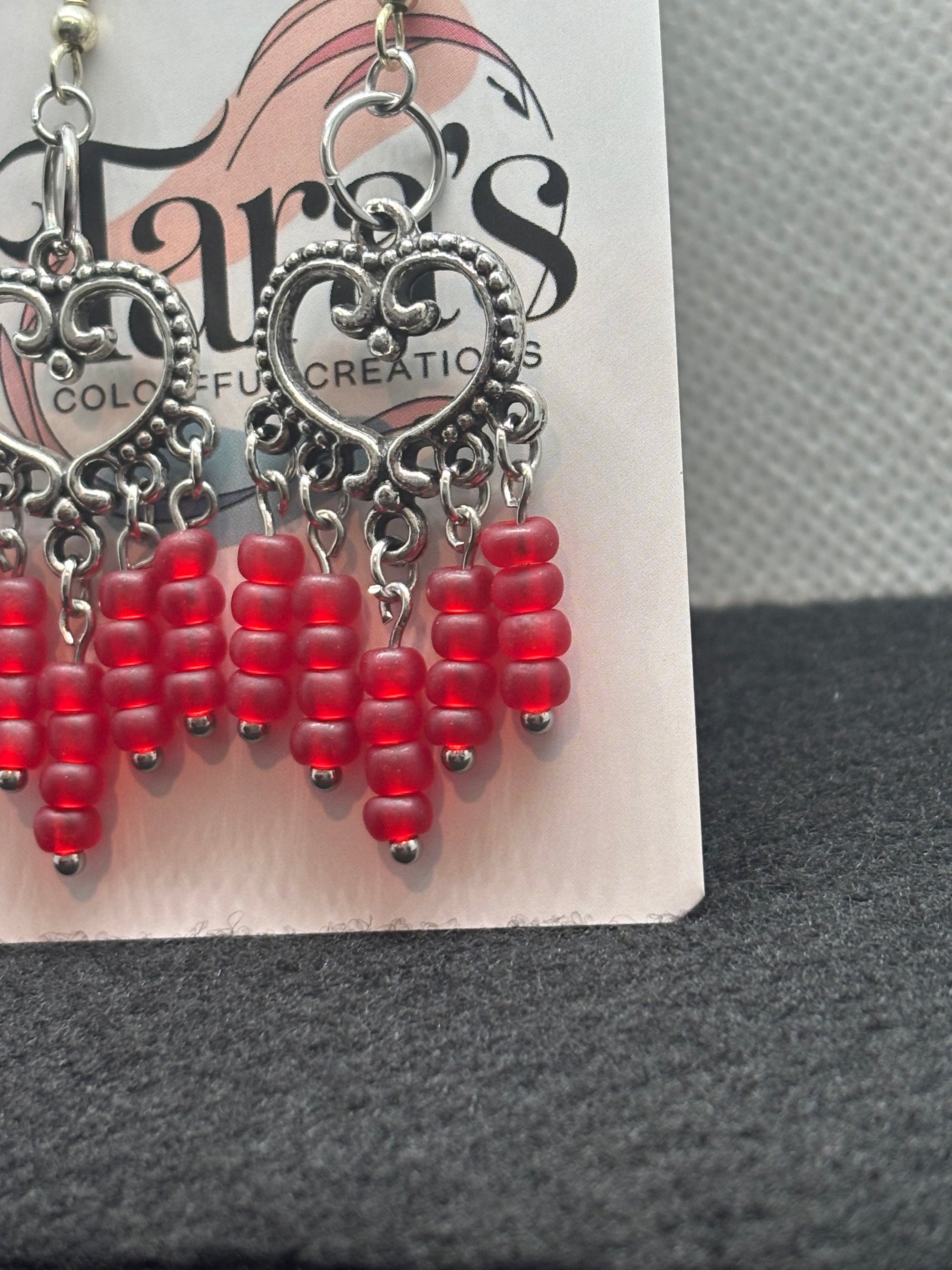 Red Heart Chandelier Earrings