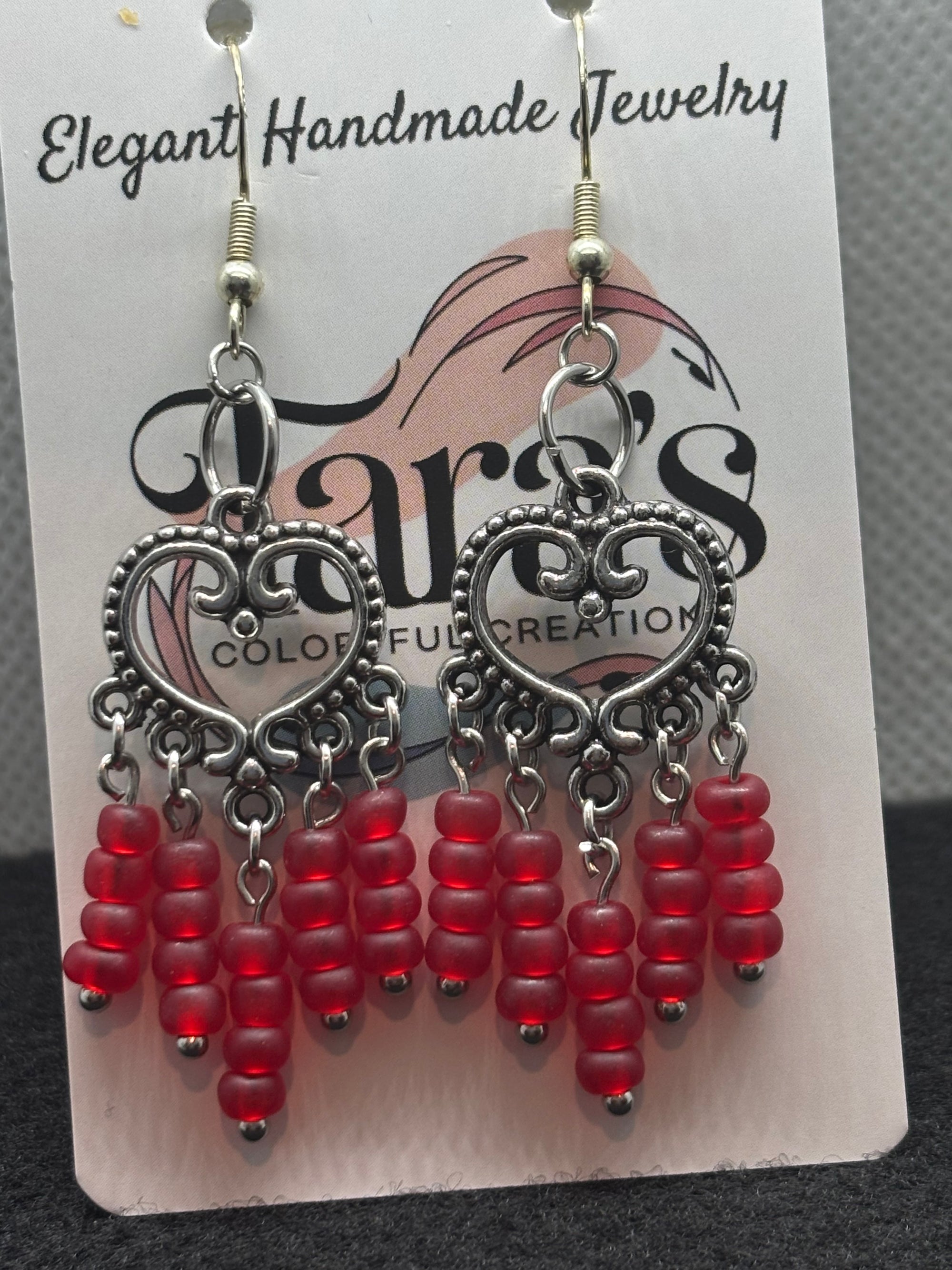 Red Heart Chandelier Earrings