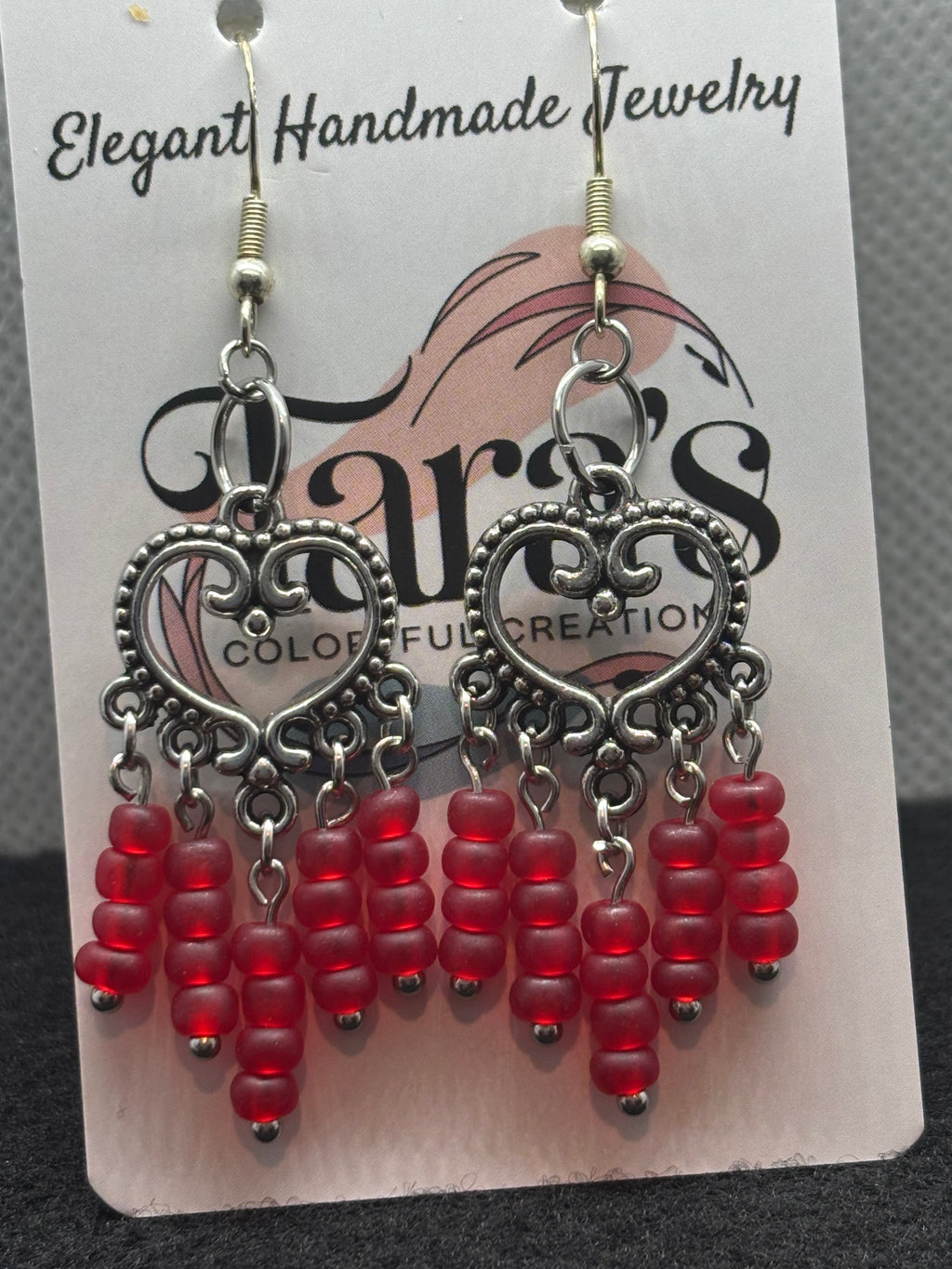 Red Heart Chandelier Earrings