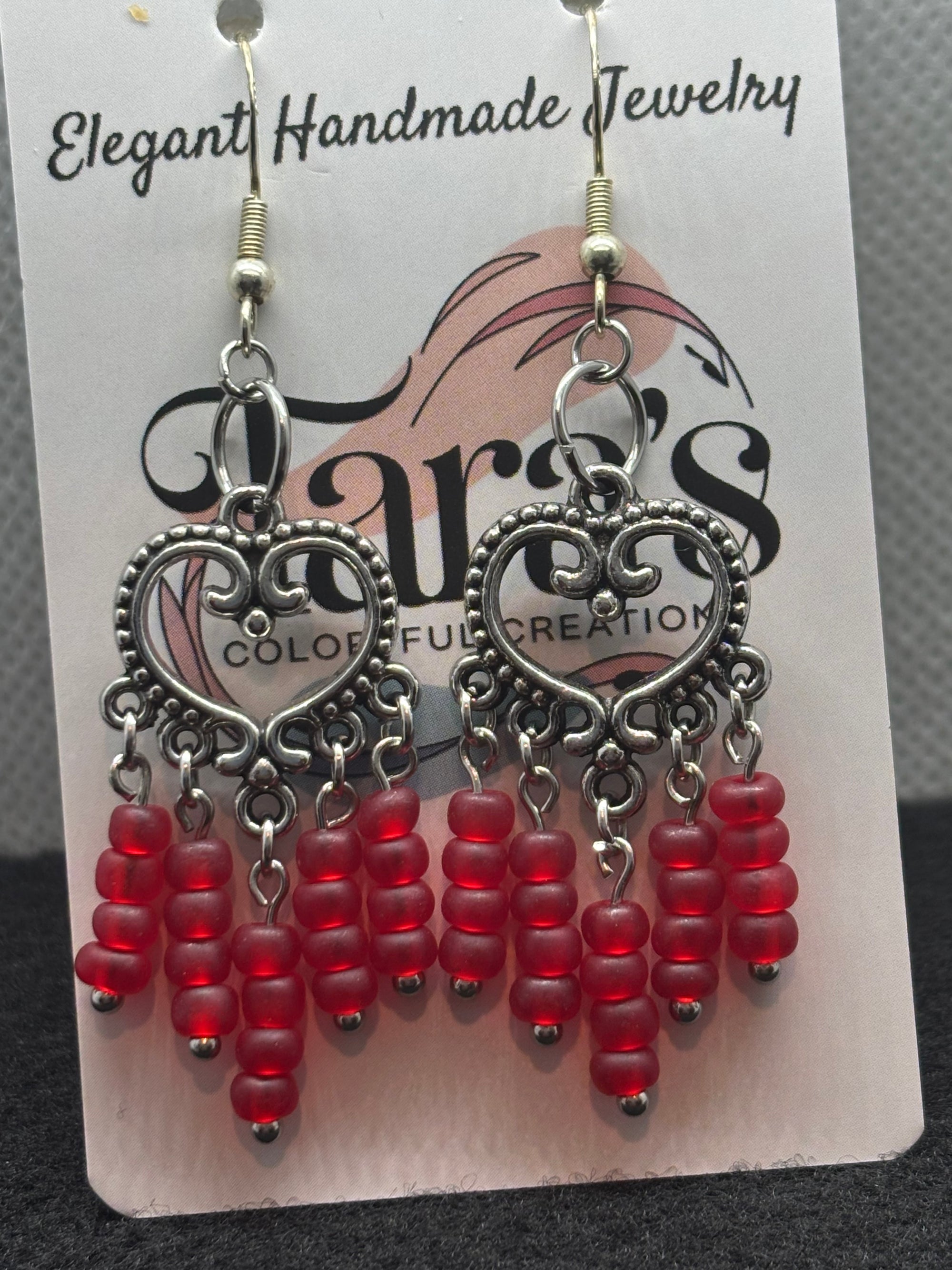 Red Heart Chandelier Earrings