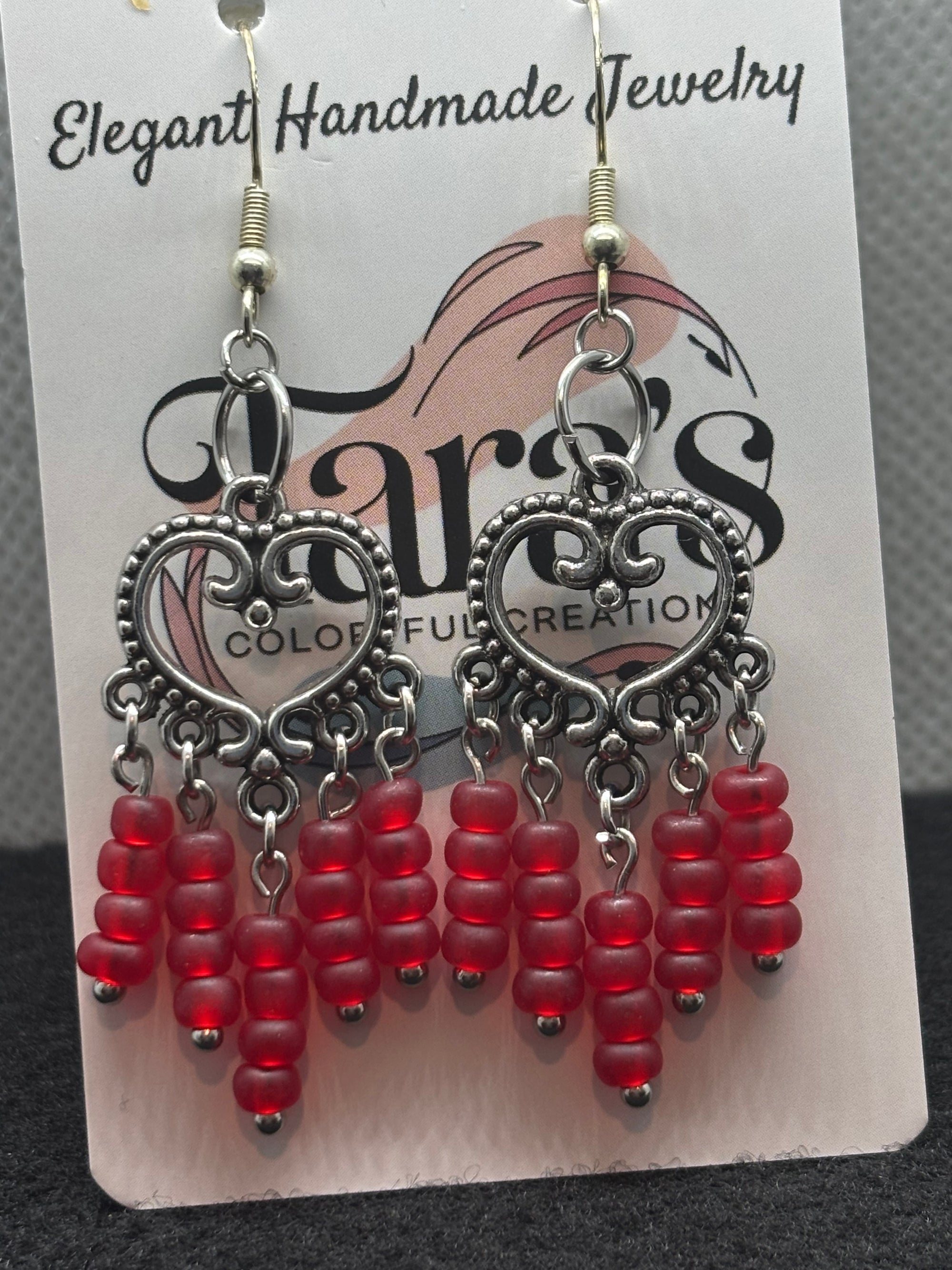 Red Heart Chandelier Earrings