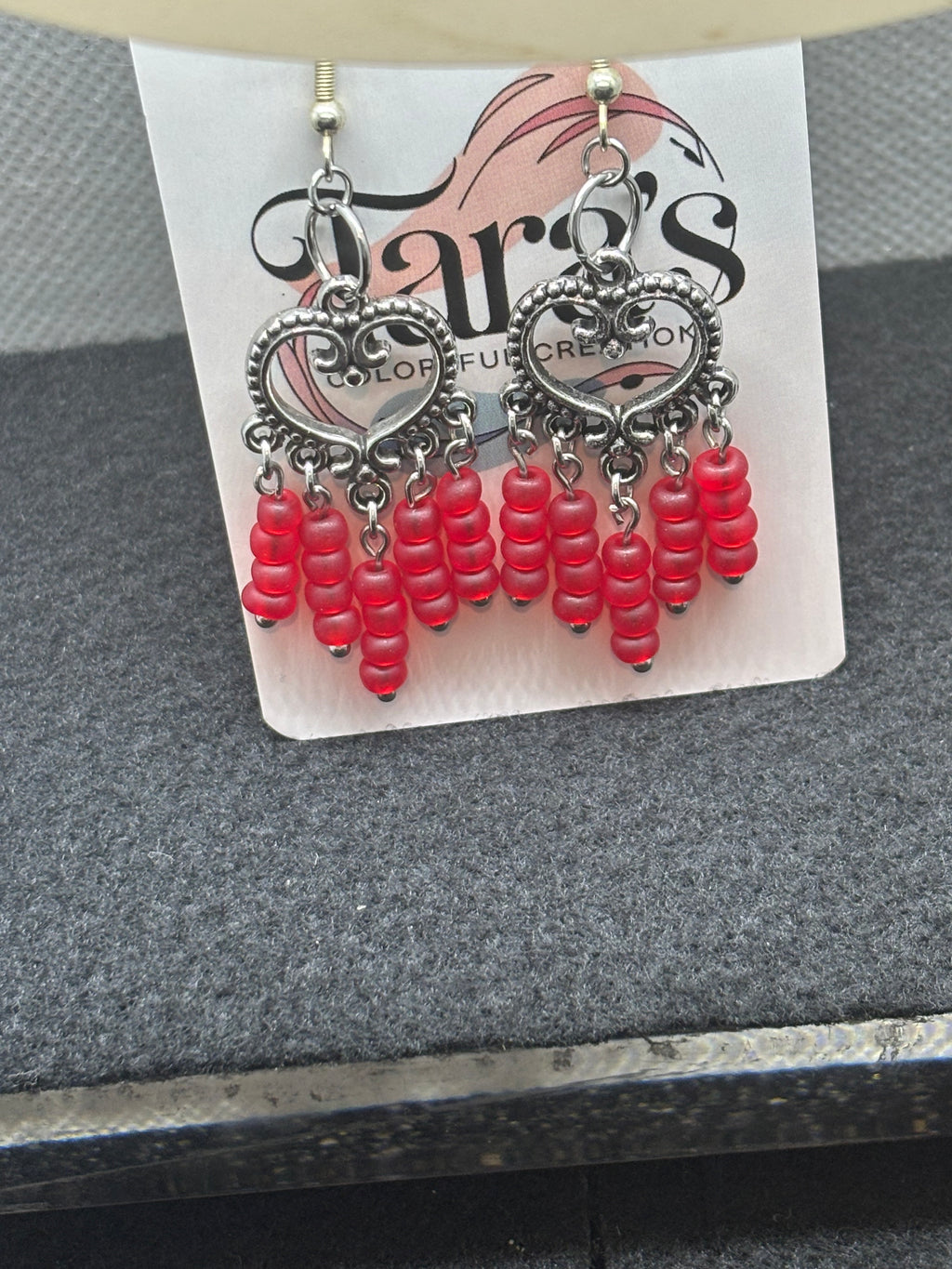 Red Heart Chandelier Earrings