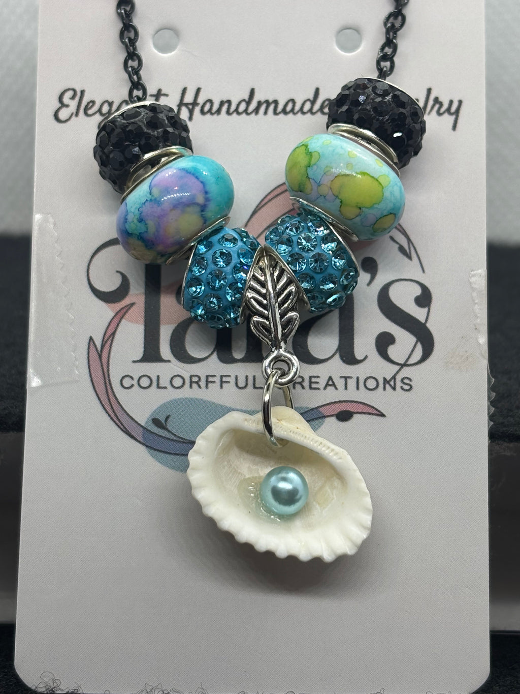 Blue Pearl Seashell Beaded Chain Necklace