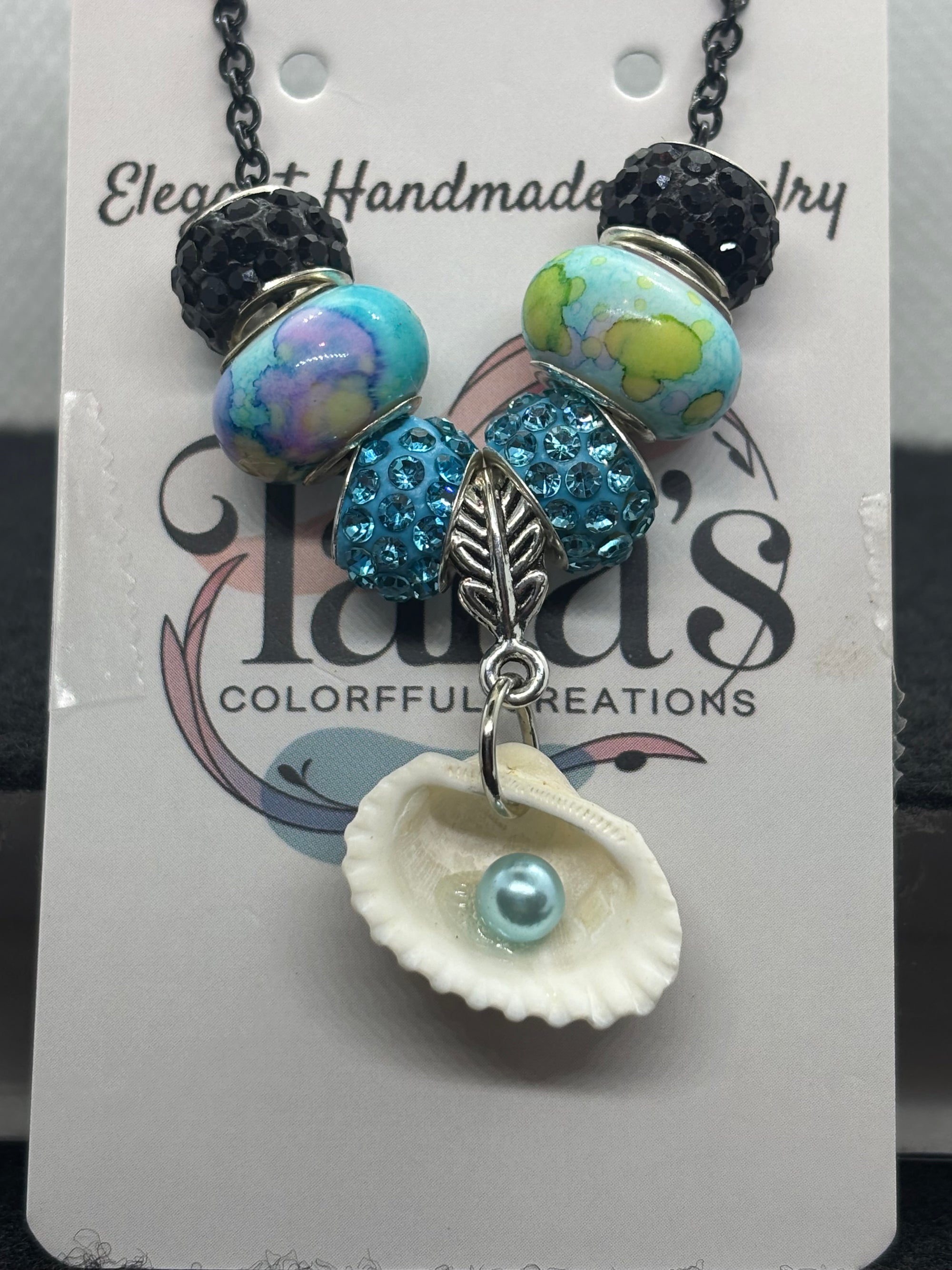Blue Pearl Seashell Beaded Chain Necklace