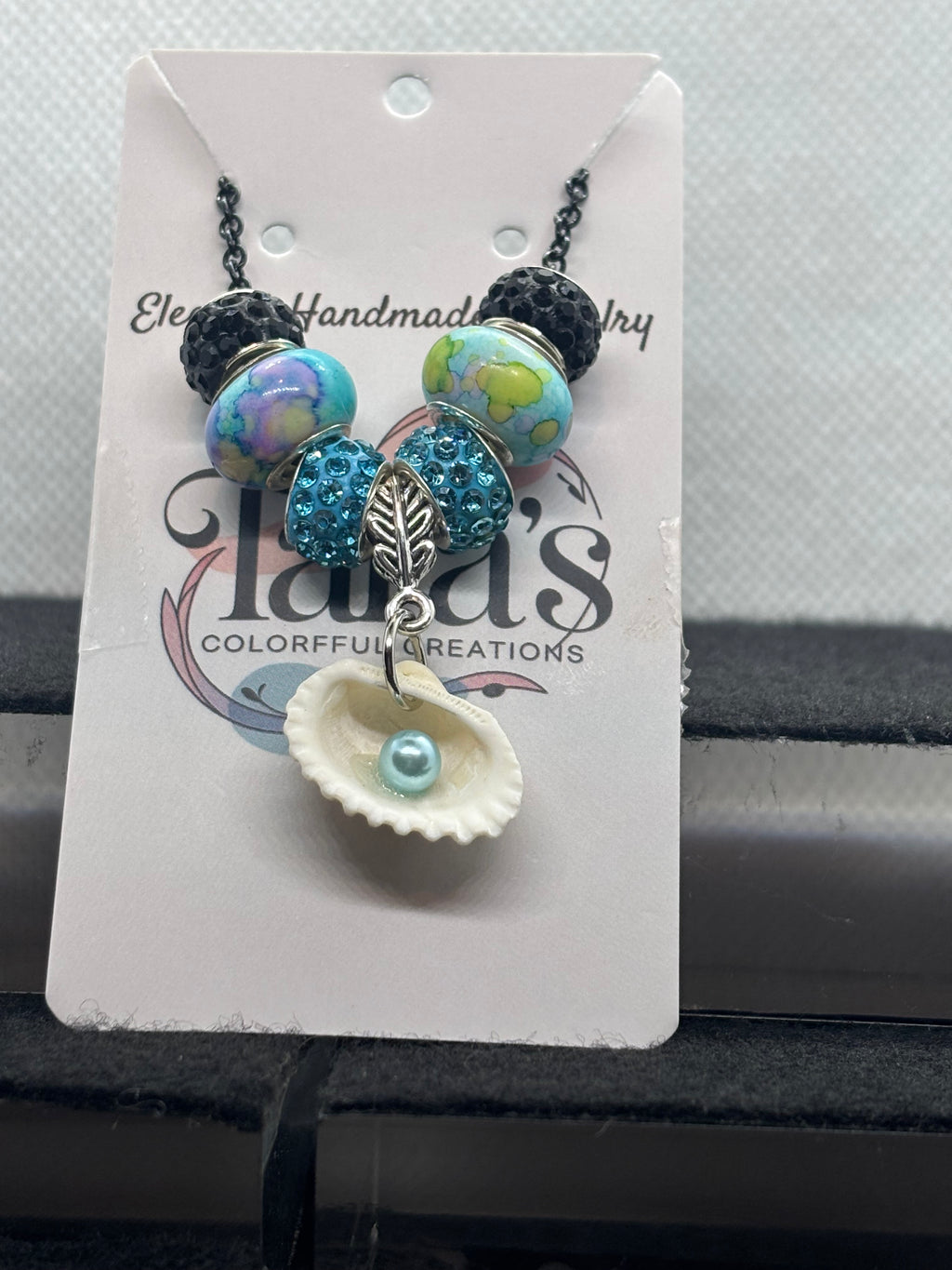 Blue Pearl Seashell Beaded Chain Necklace