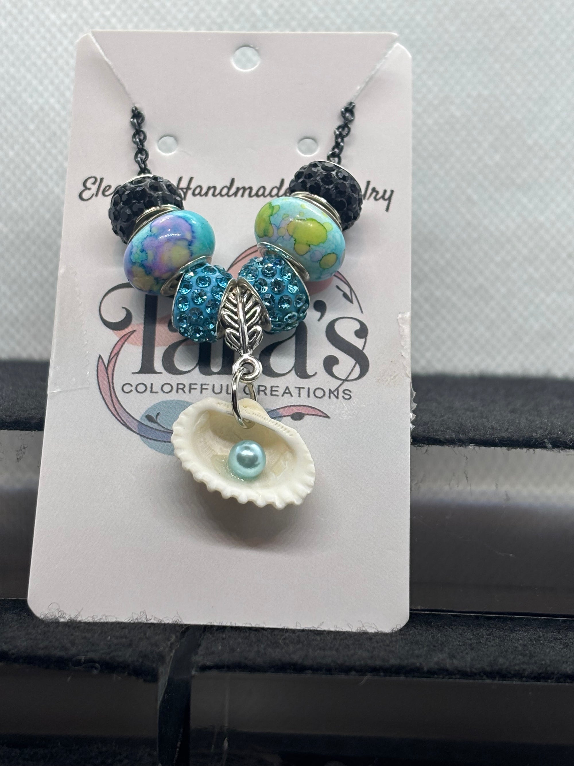 Blue Pearl Seashell Beaded Chain Necklace