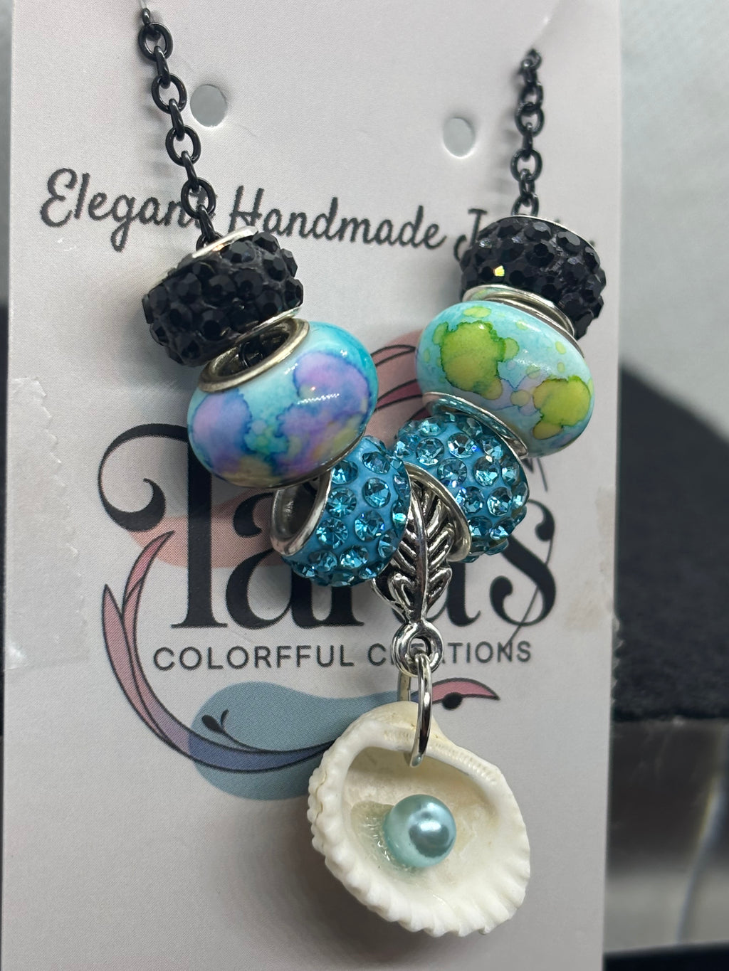 Blue Pearl Seashell Beaded Chain Necklace