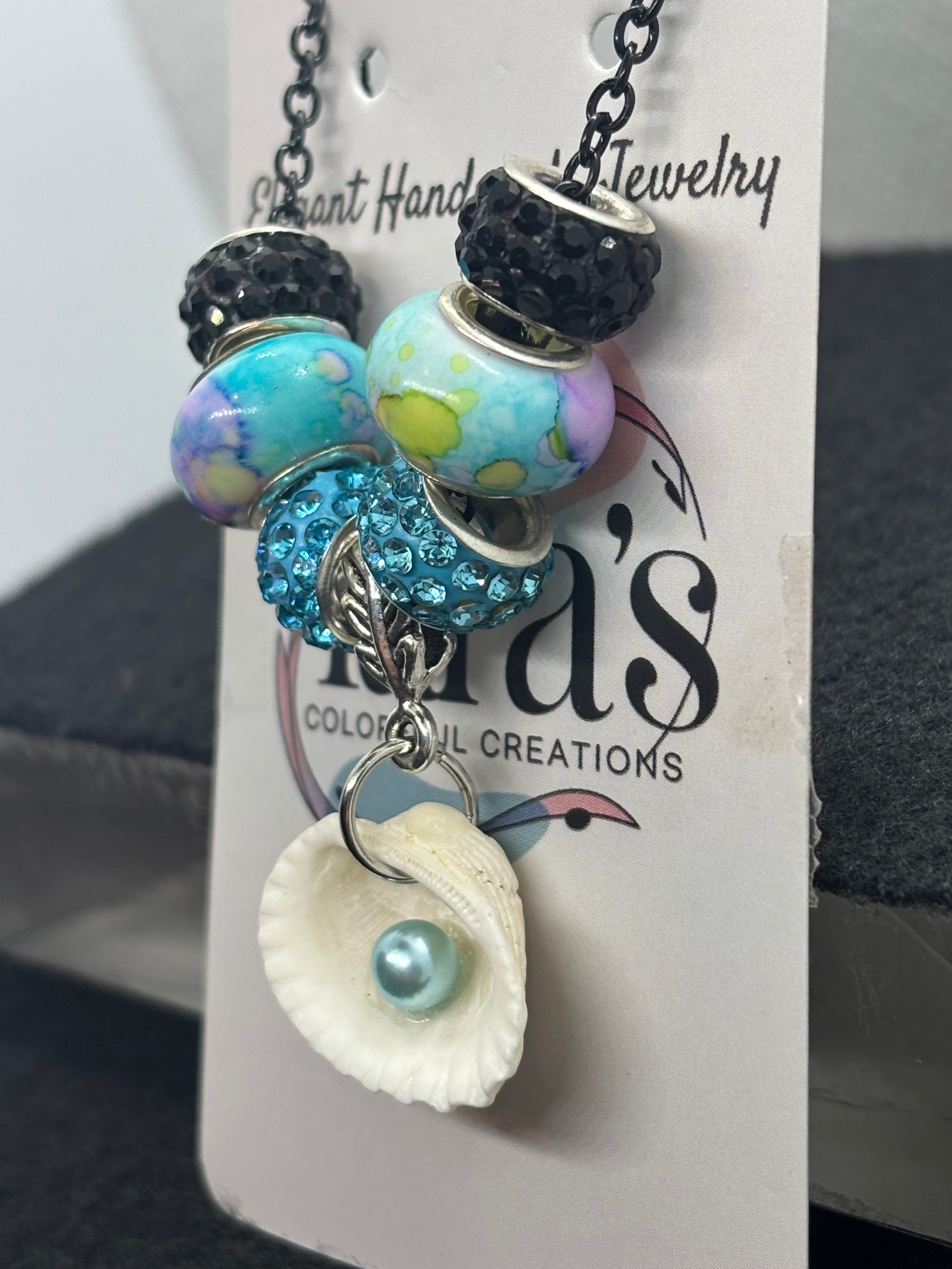 Blue Pearl Seashell Beaded Chain Necklace