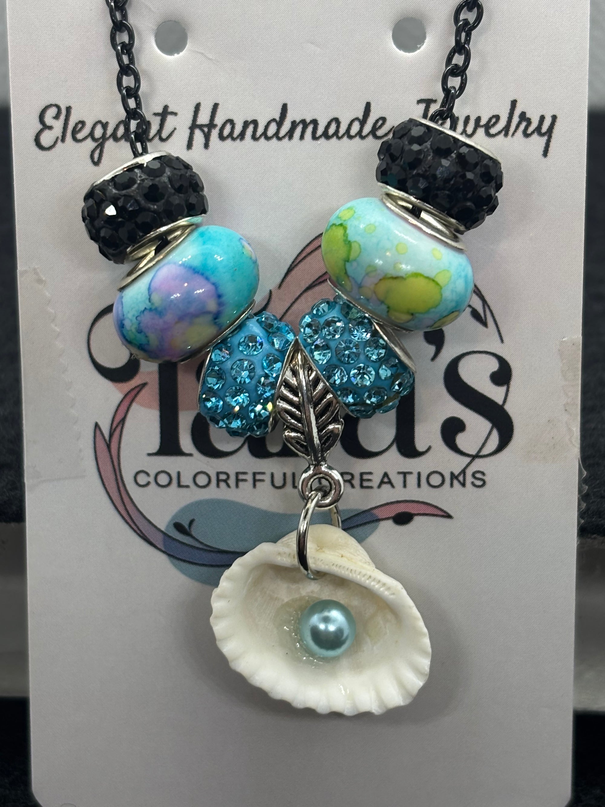 Blue Pearl Seashell Beaded Chain Necklace