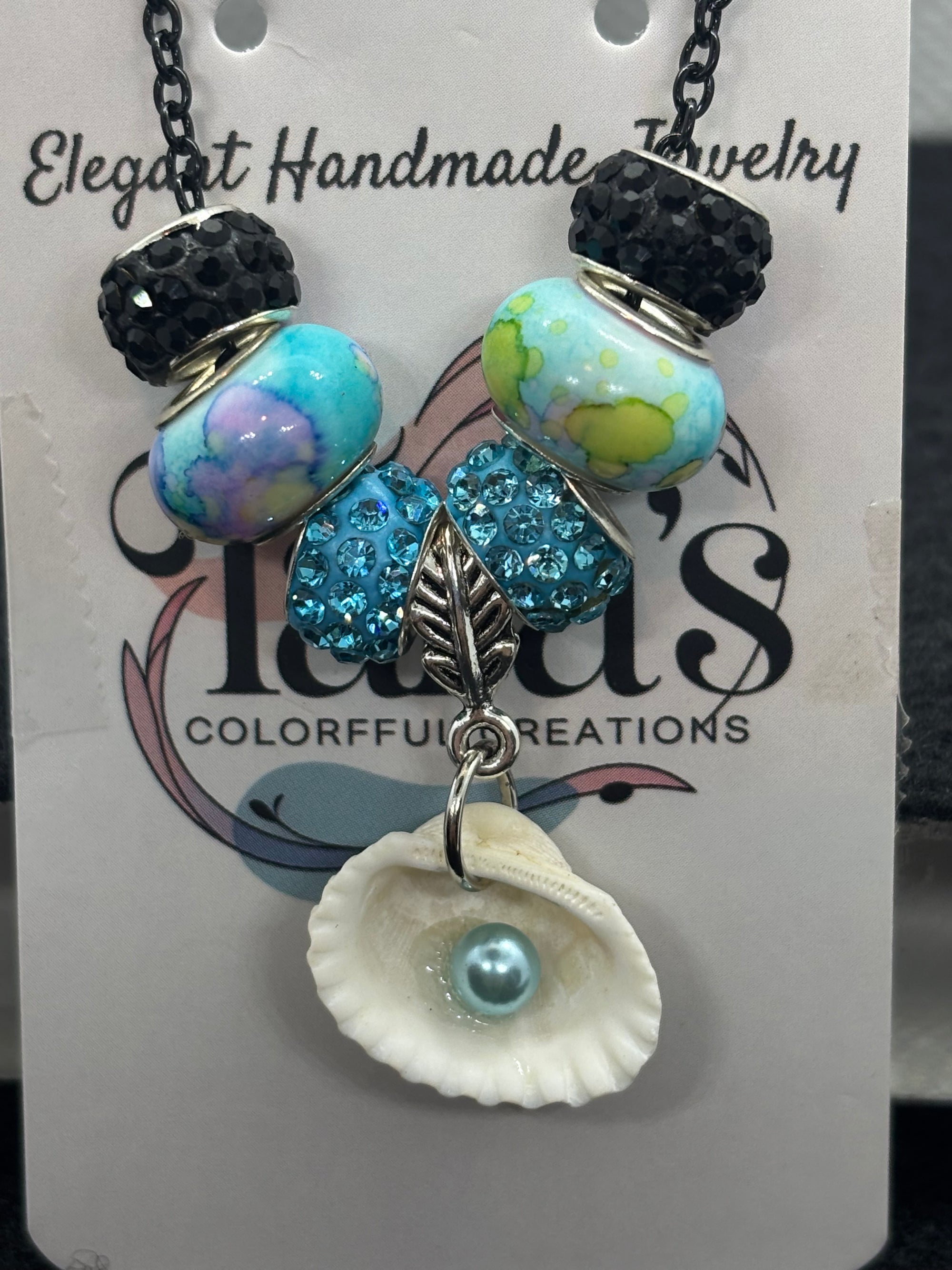 Blue Pearl Seashell Beaded Chain Necklace
