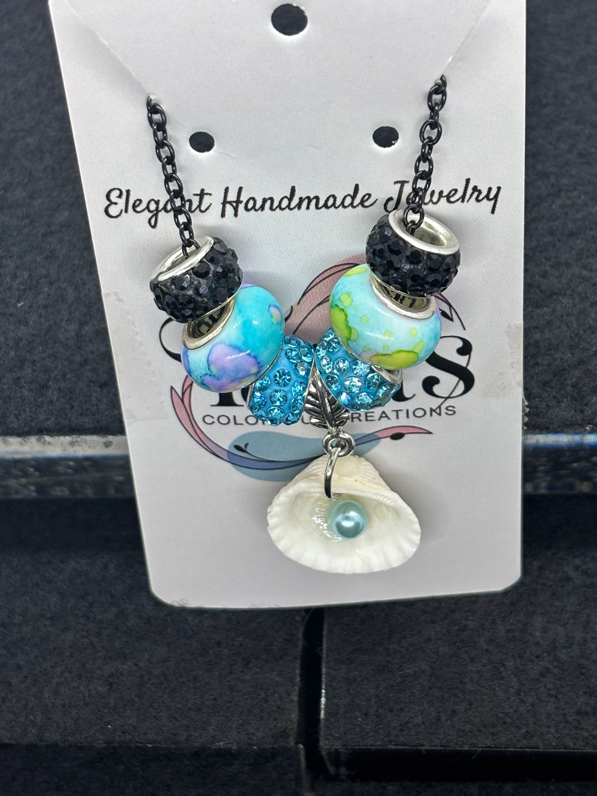 Blue Pearl Seashell Beaded Chain Necklace