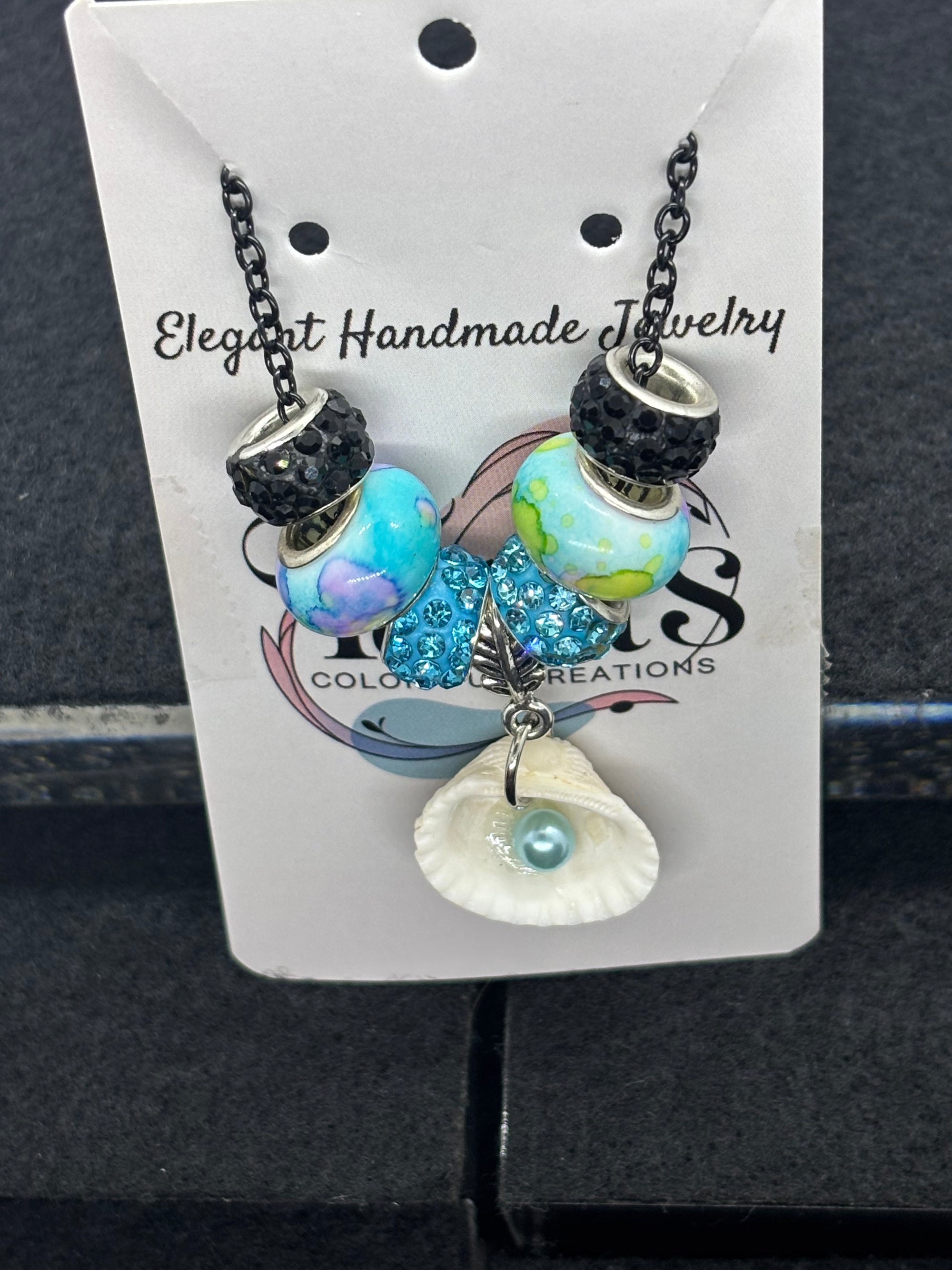 Blue Pearl Seashell Beaded Chain Necklace