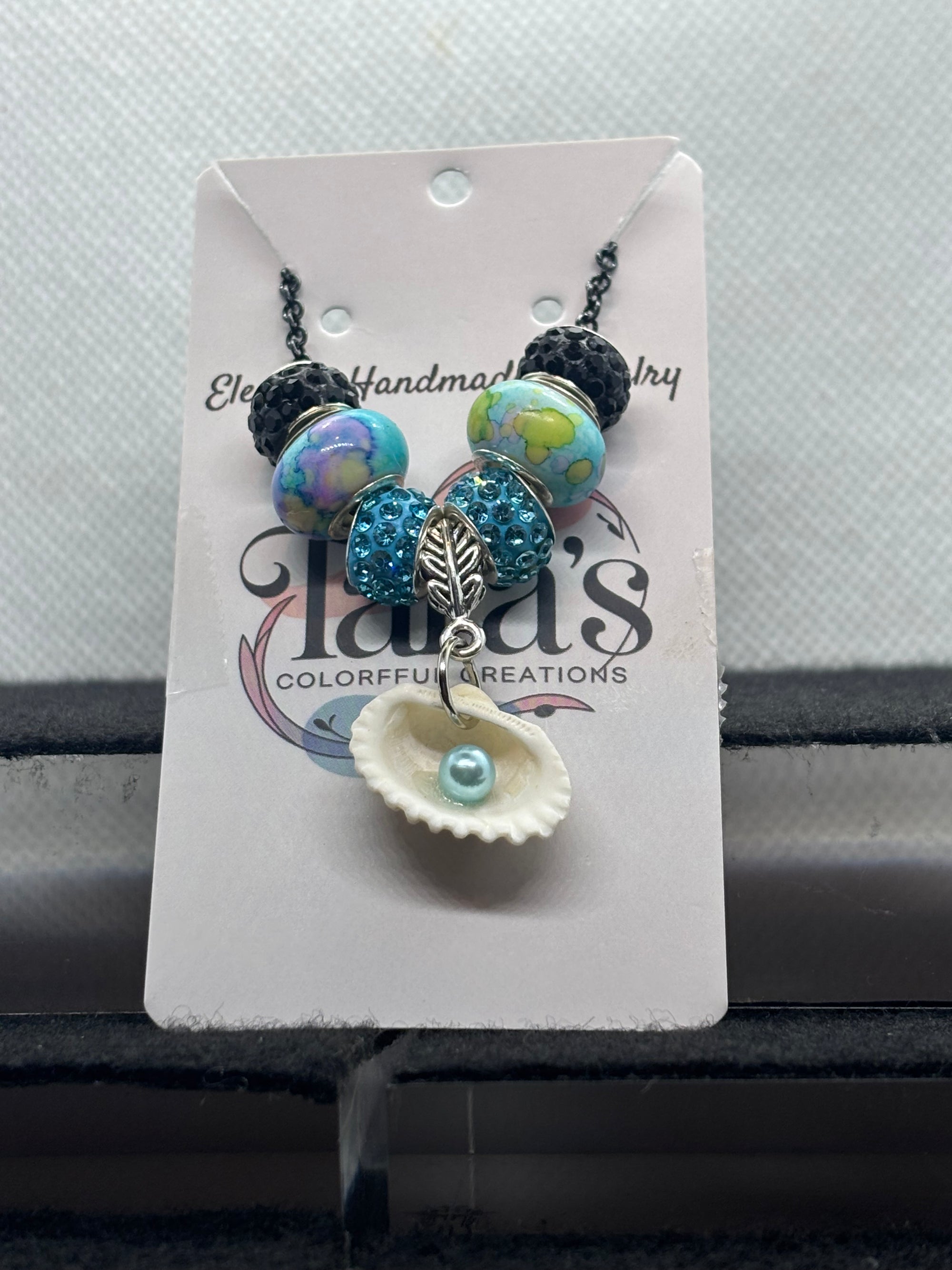 Blue Pearl Seashell Beaded Chain Necklace