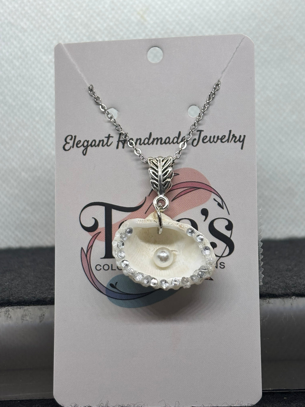 Seashell Necklace with pearl and rhinestone accents