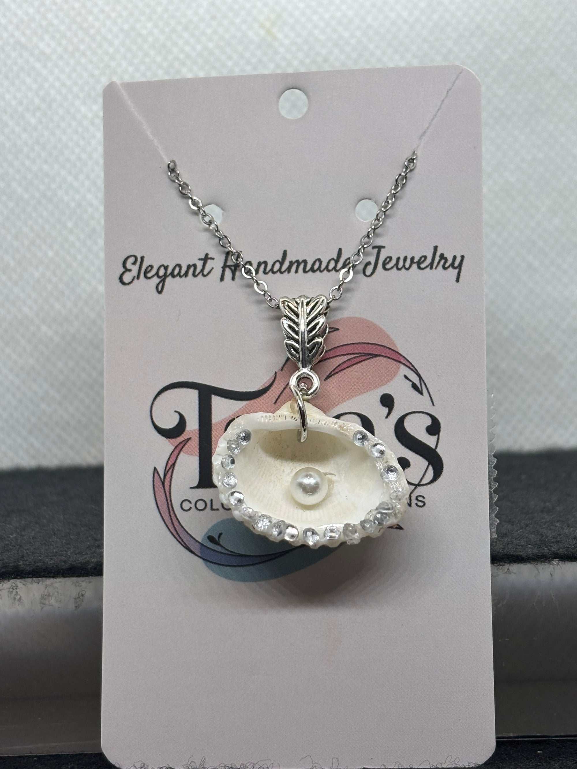 Seashell Necklace with pearl and rhinestone accents