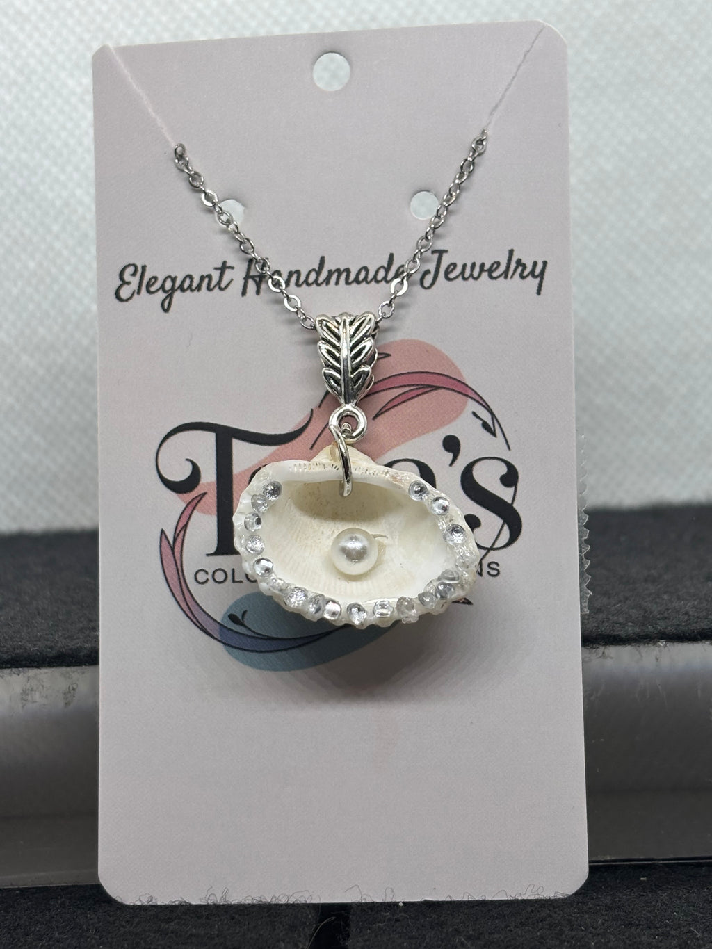 Seashell Necklace with pearl and rhinestone accents