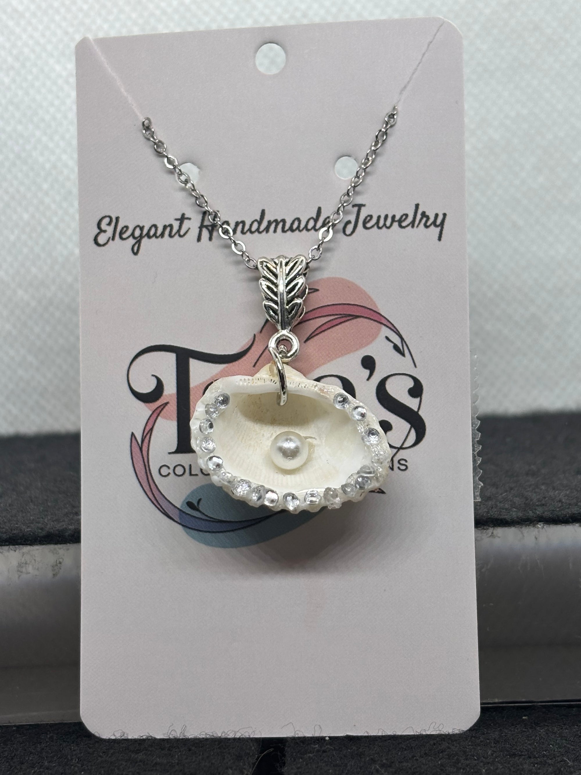 Seashell Necklace with pearl and rhinestone accents