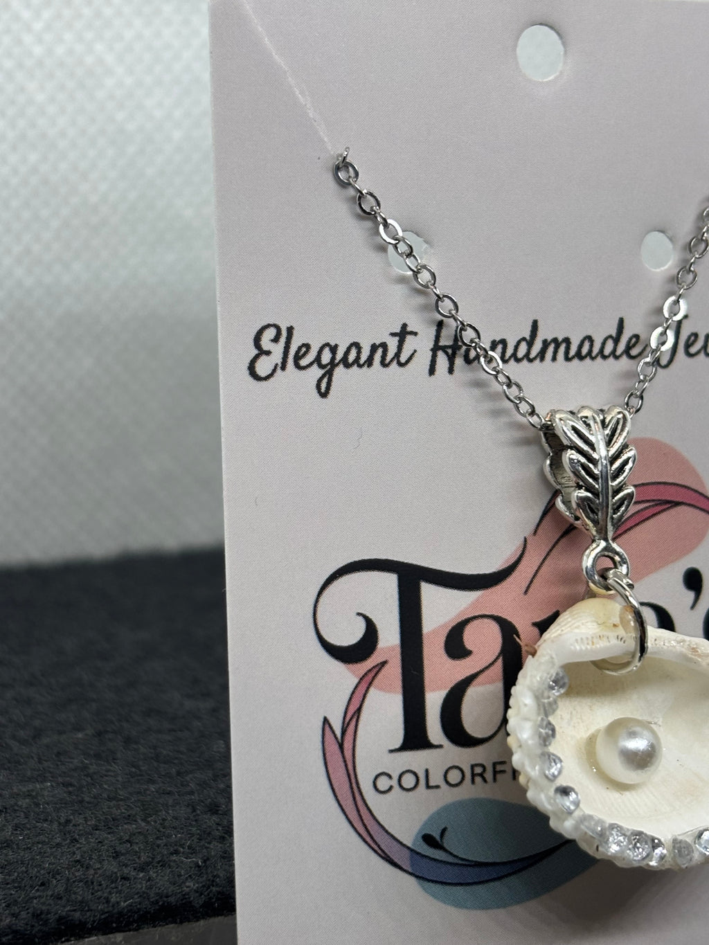 Seashell Necklace with pearl and rhinestone accents