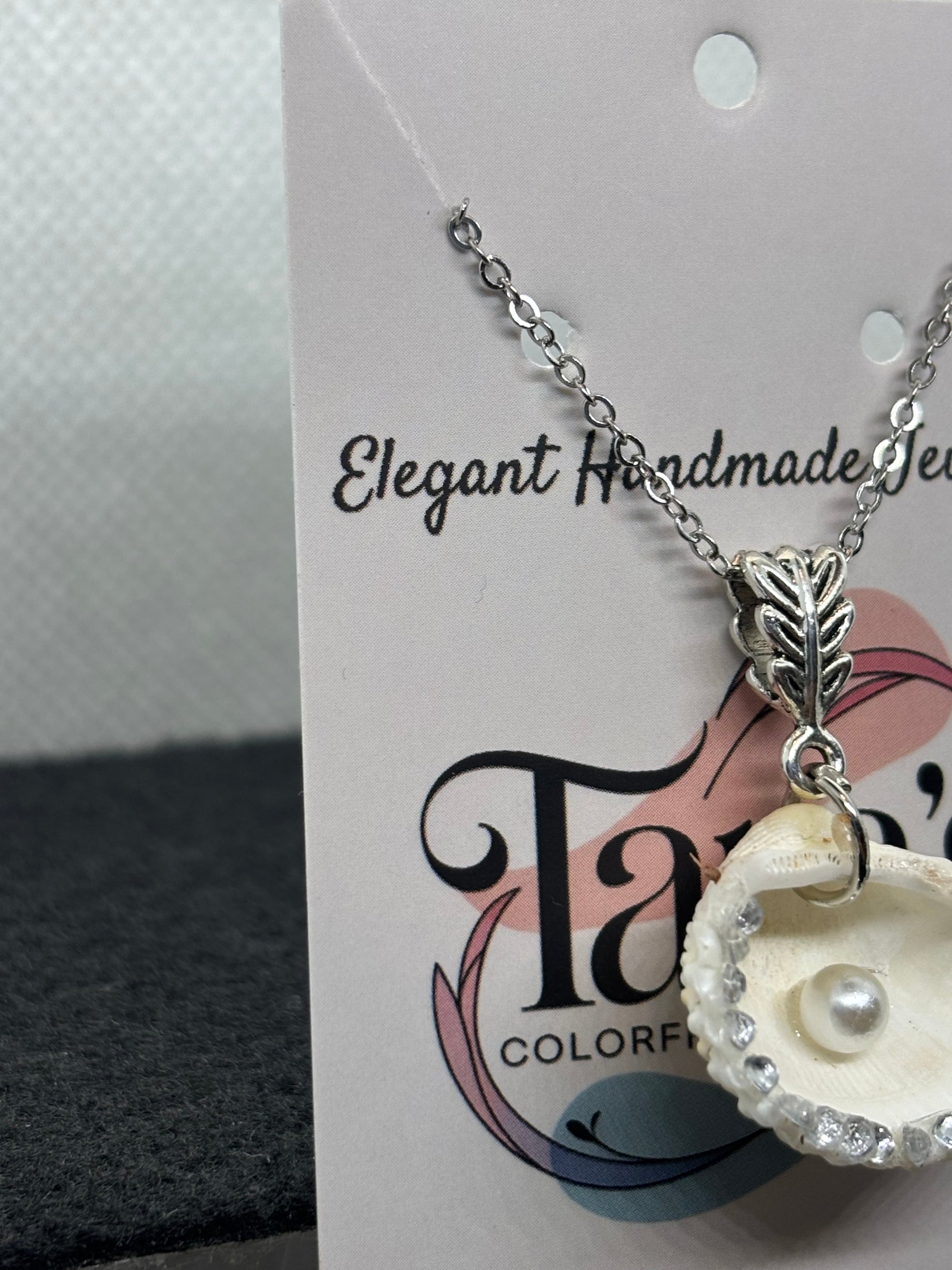 Seashell Necklace with pearl and rhinestone accents