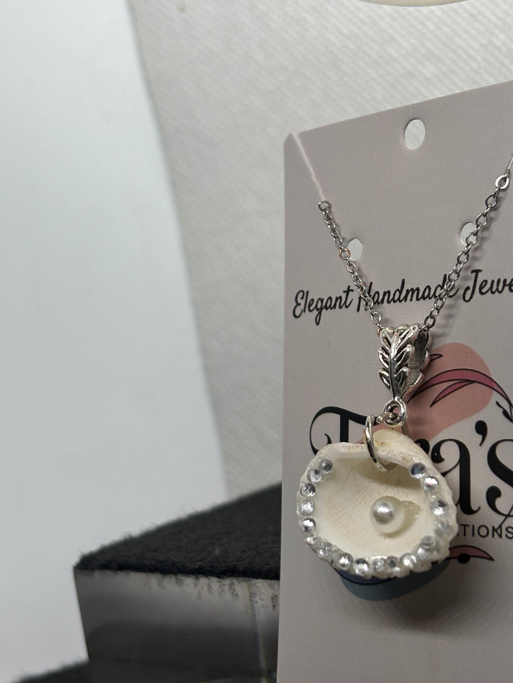 Seashell Necklace with pearl and rhinestone accents