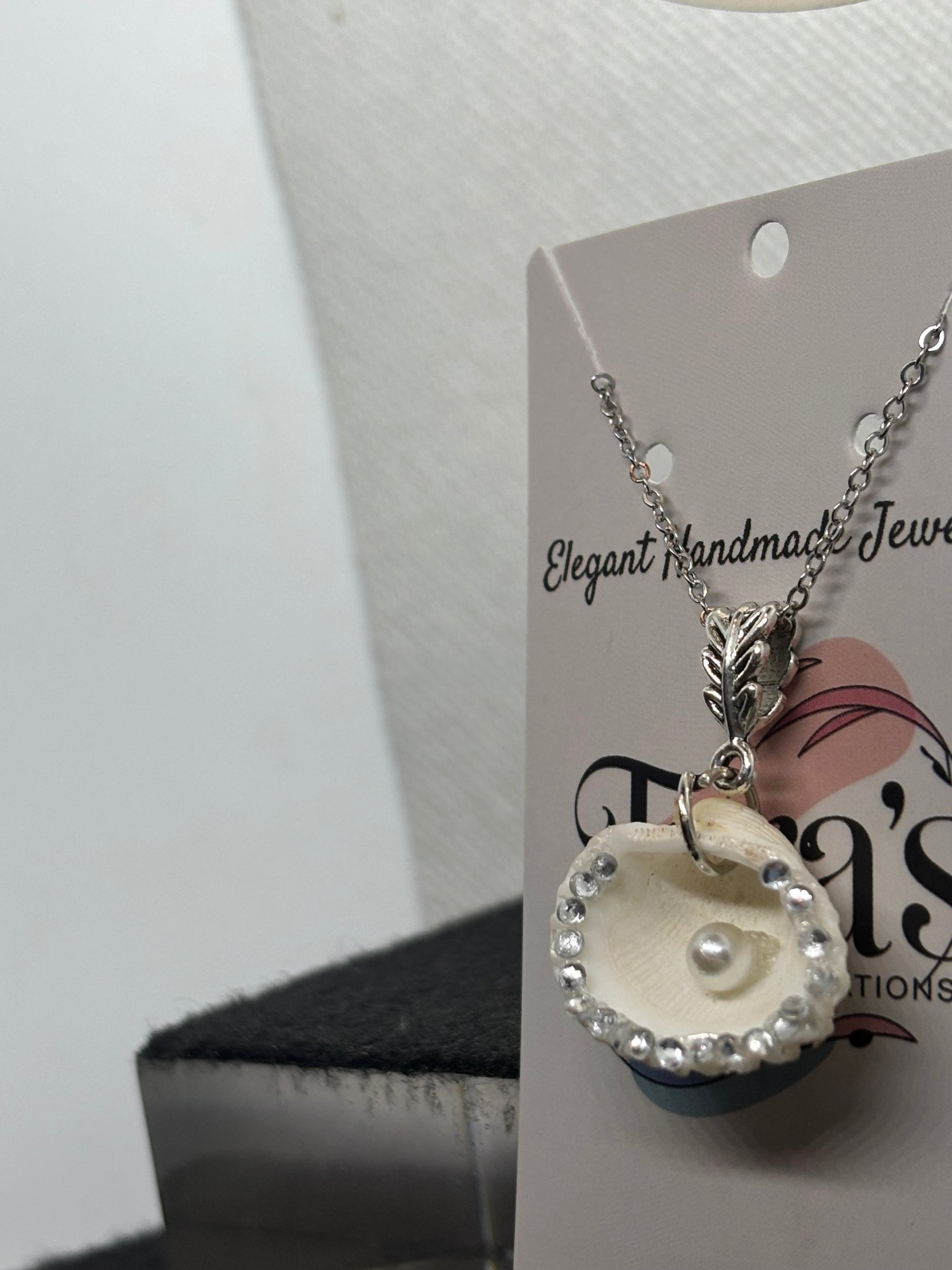 Seashell Necklace with pearl and rhinestone accents