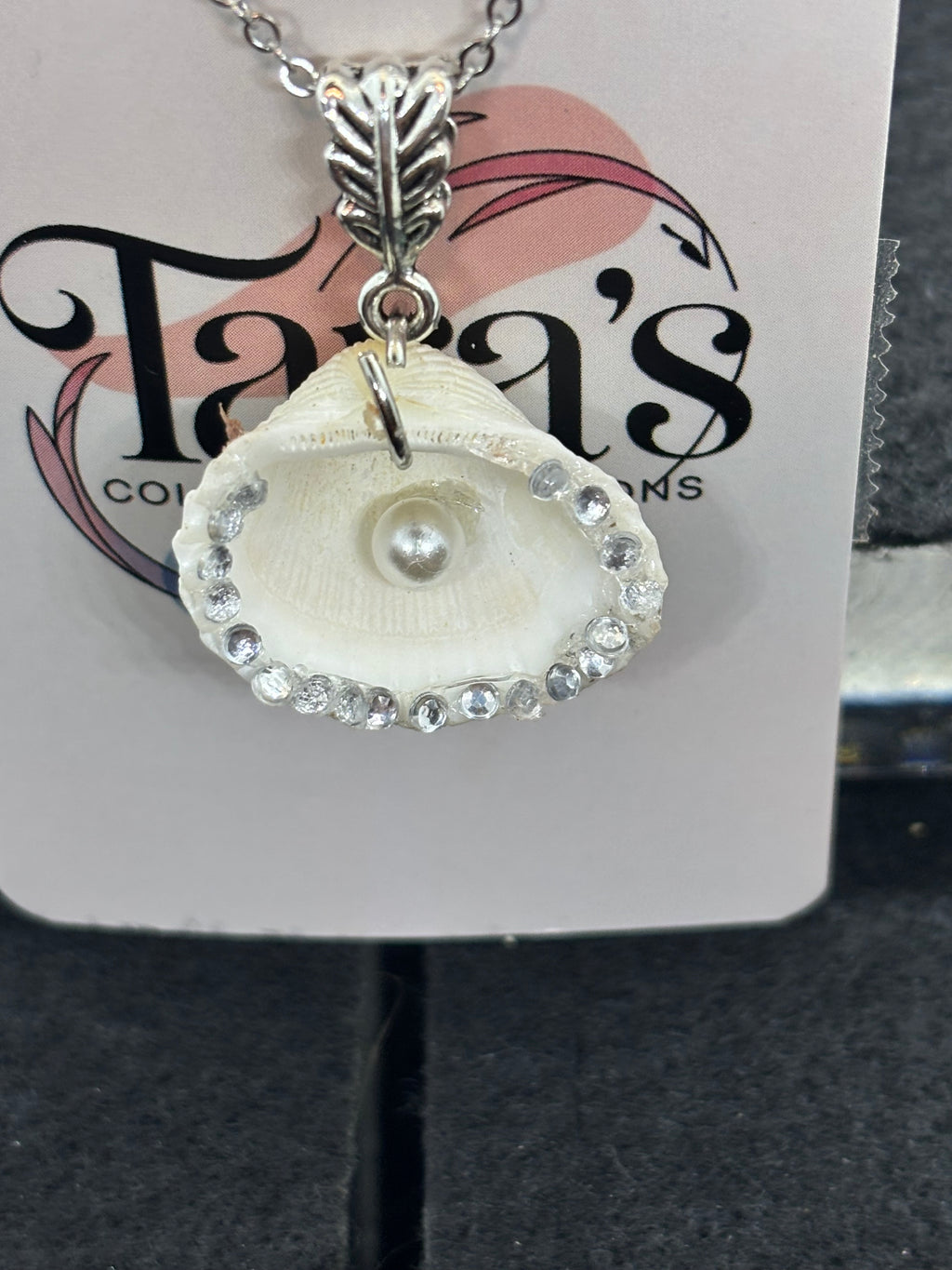 Seashell Necklace with pearl and rhinestone accents