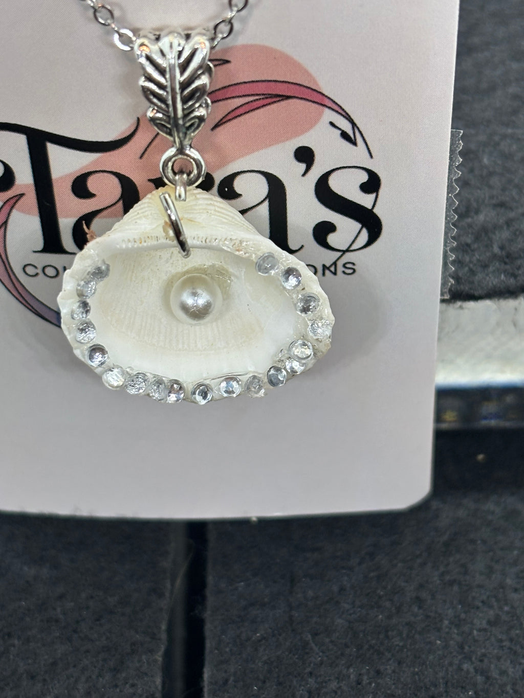 Seashell Necklace with pearl and rhinestone accents