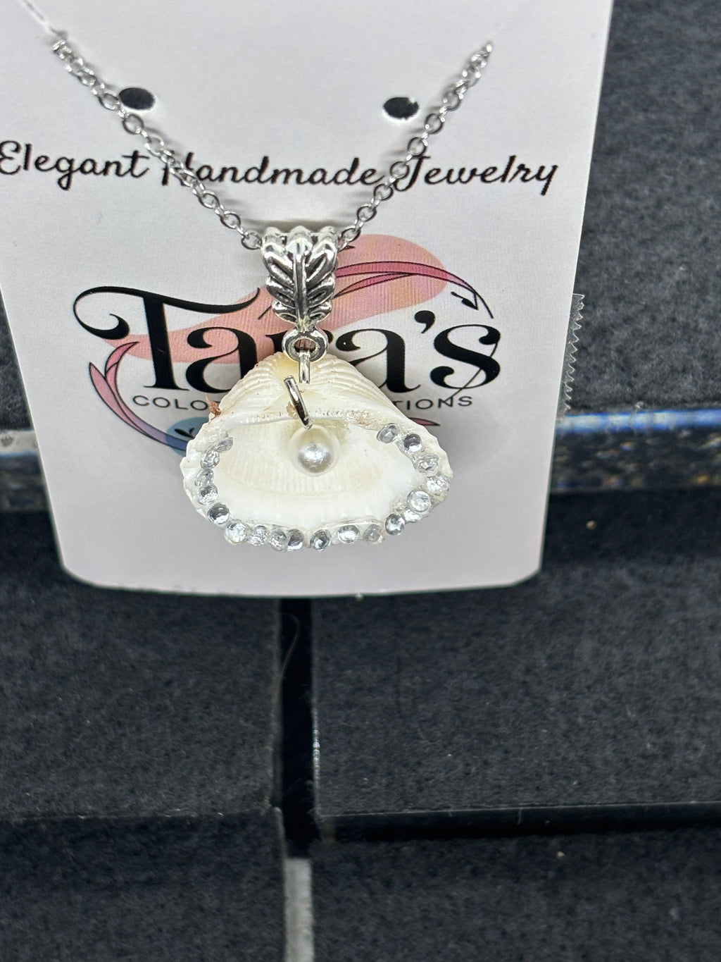 Seashell Necklace with pearl and rhinestone accents
