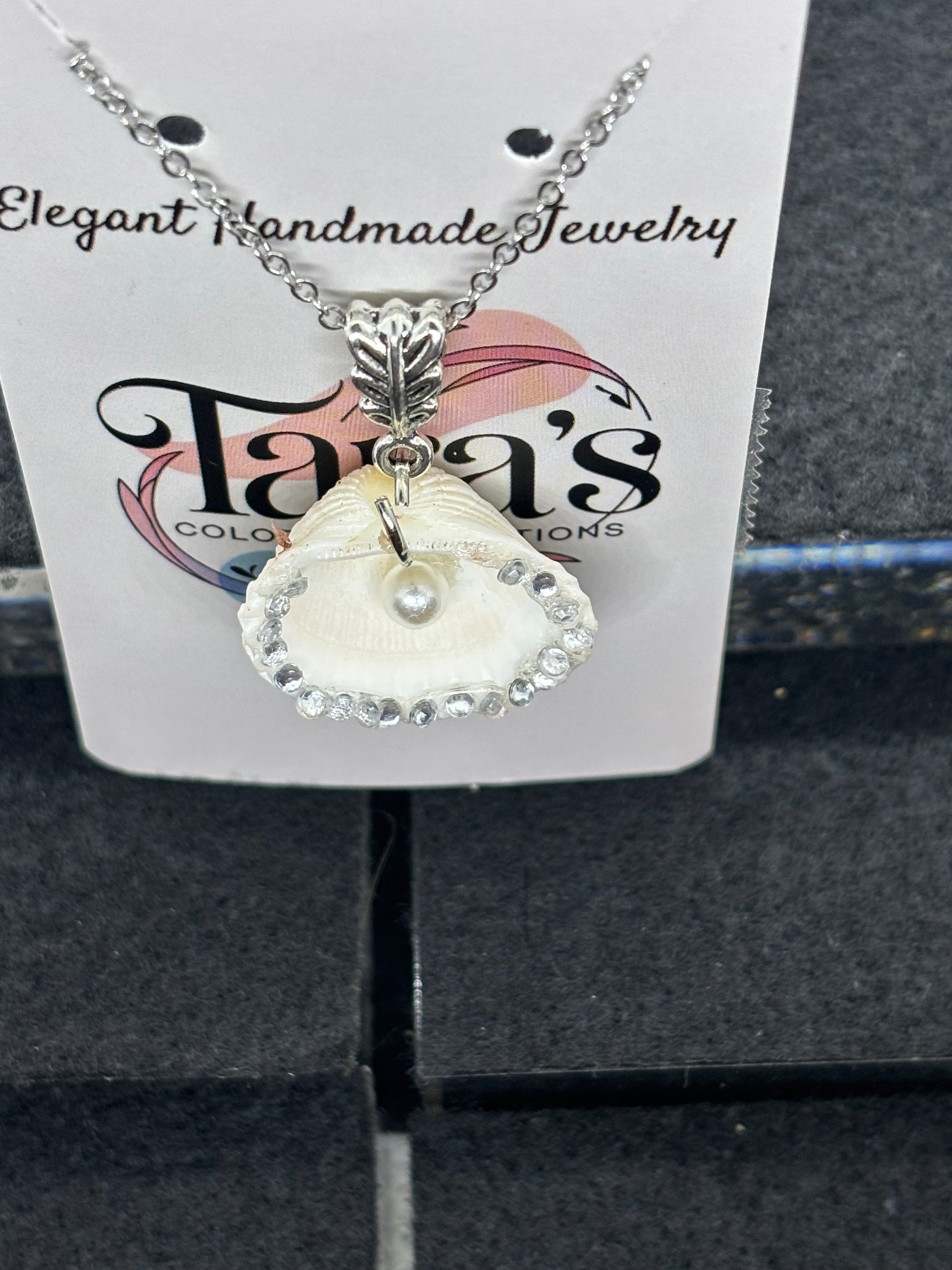 Seashell Necklace with pearl and rhinestone accents