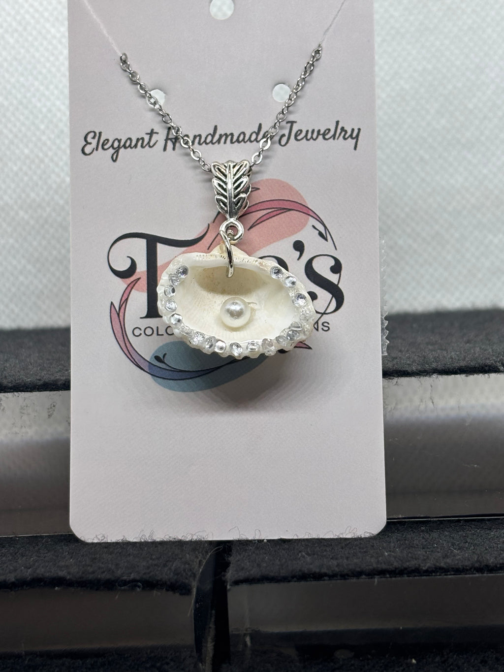 Seashell Necklace with pearl and rhinestone accents